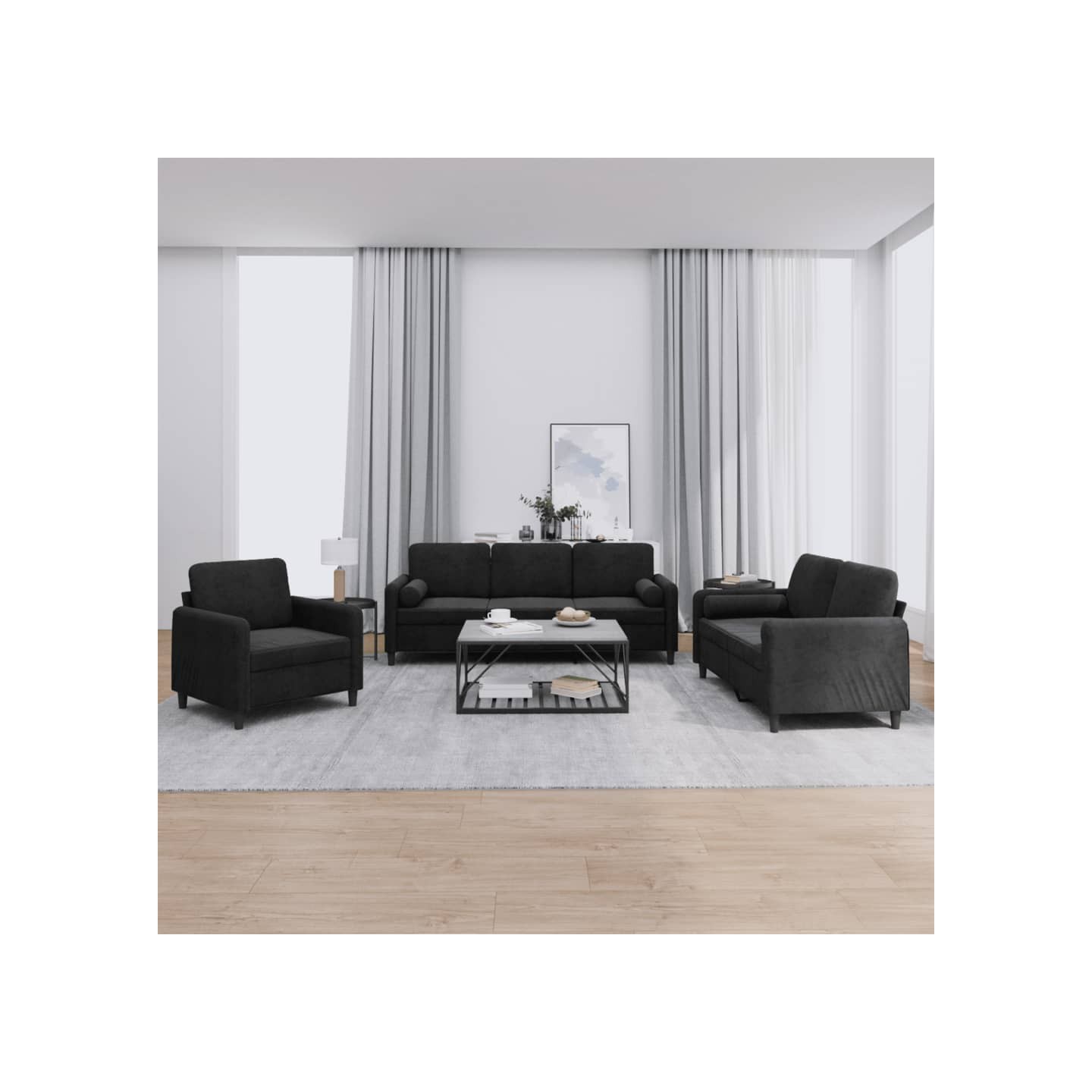 Ensemble de canapés 3 pcs avec coussins noir velours