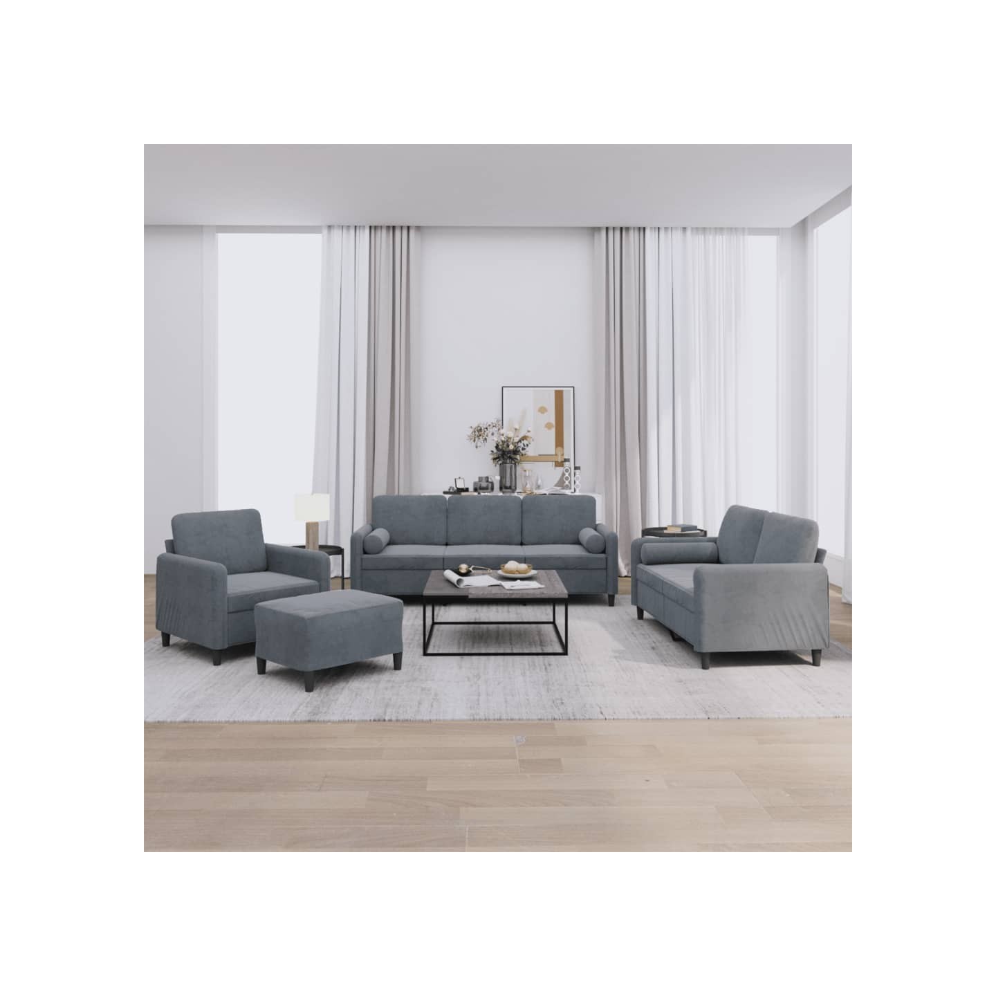 Ensemble de canapés 4 pcs avec coussins gris foncé velours