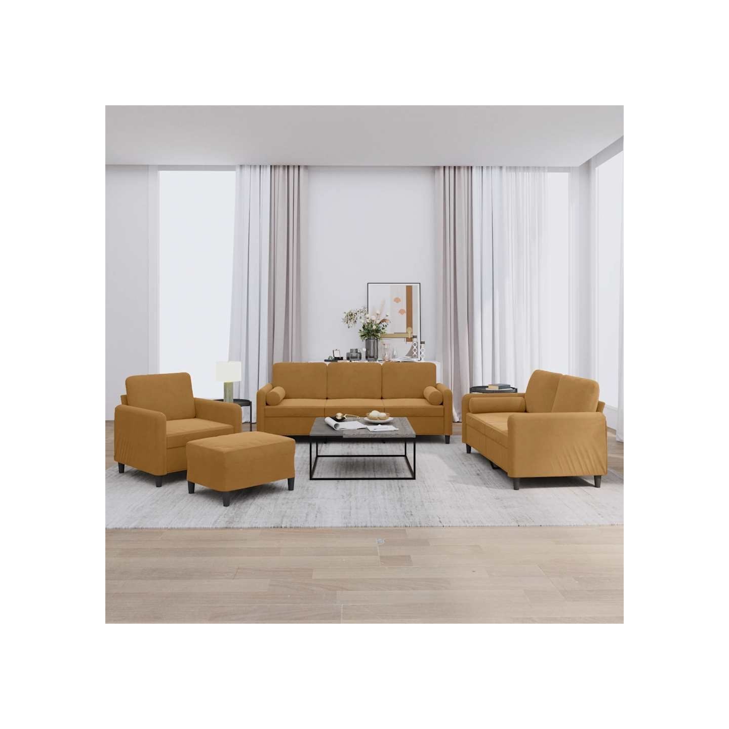 Ensemble de canapés 4 pcs avec coussins marron velours