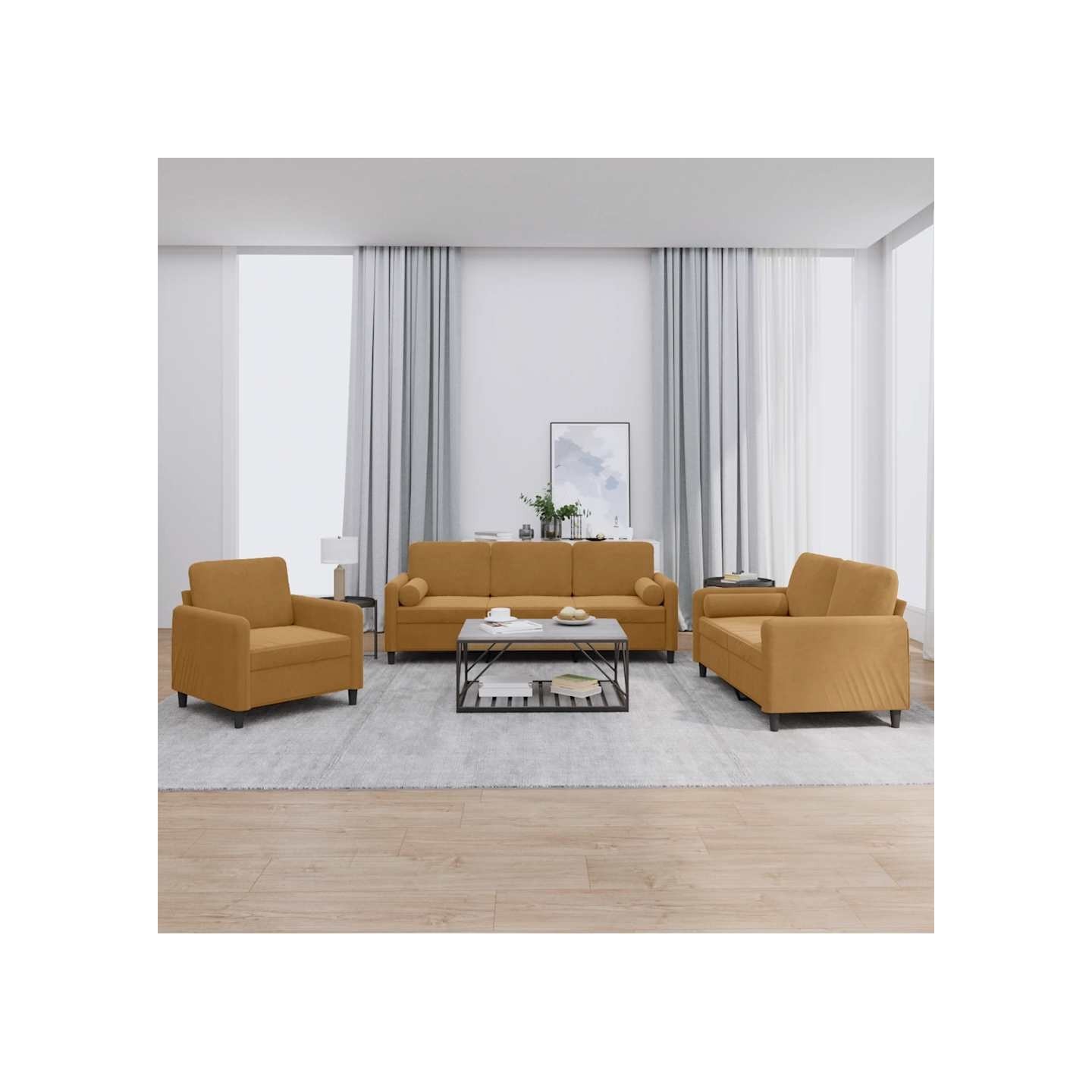 Ensemble de canapés 3 pcs avec coussins marron velours