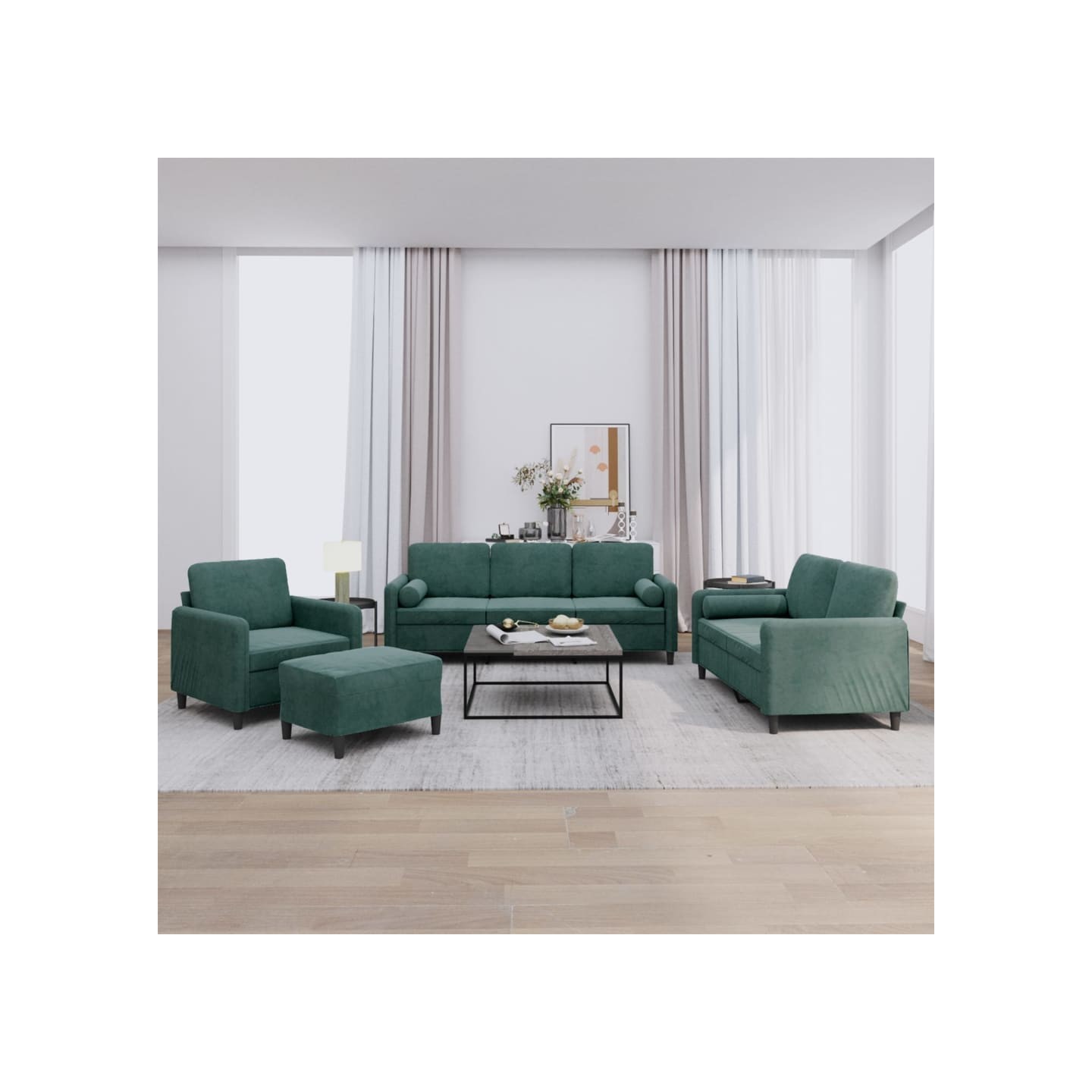 Ensemble de canapés 4 pcs avec coussins vert foncé velours