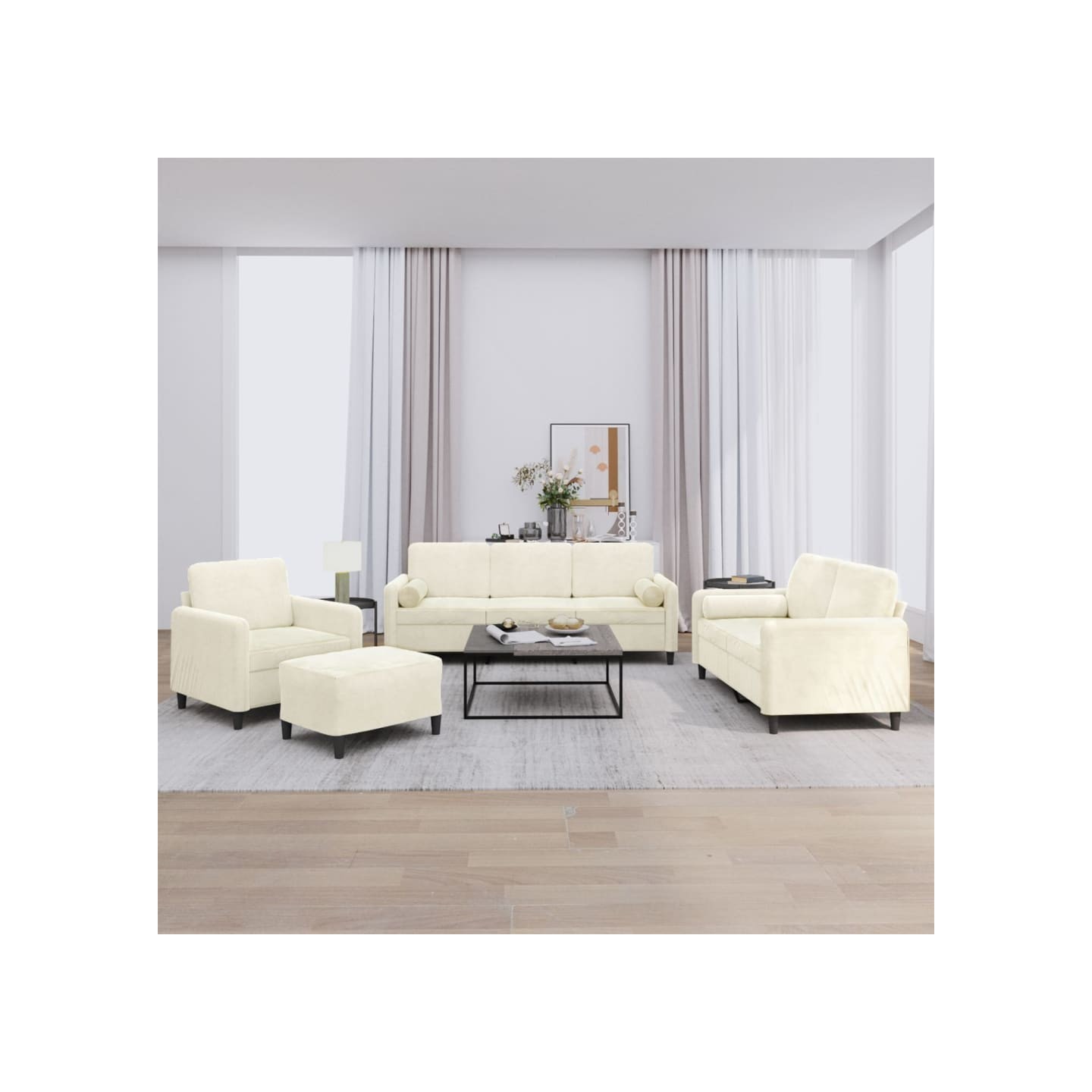 Ensemble de canapés 4 pcs avec coussins crème velours