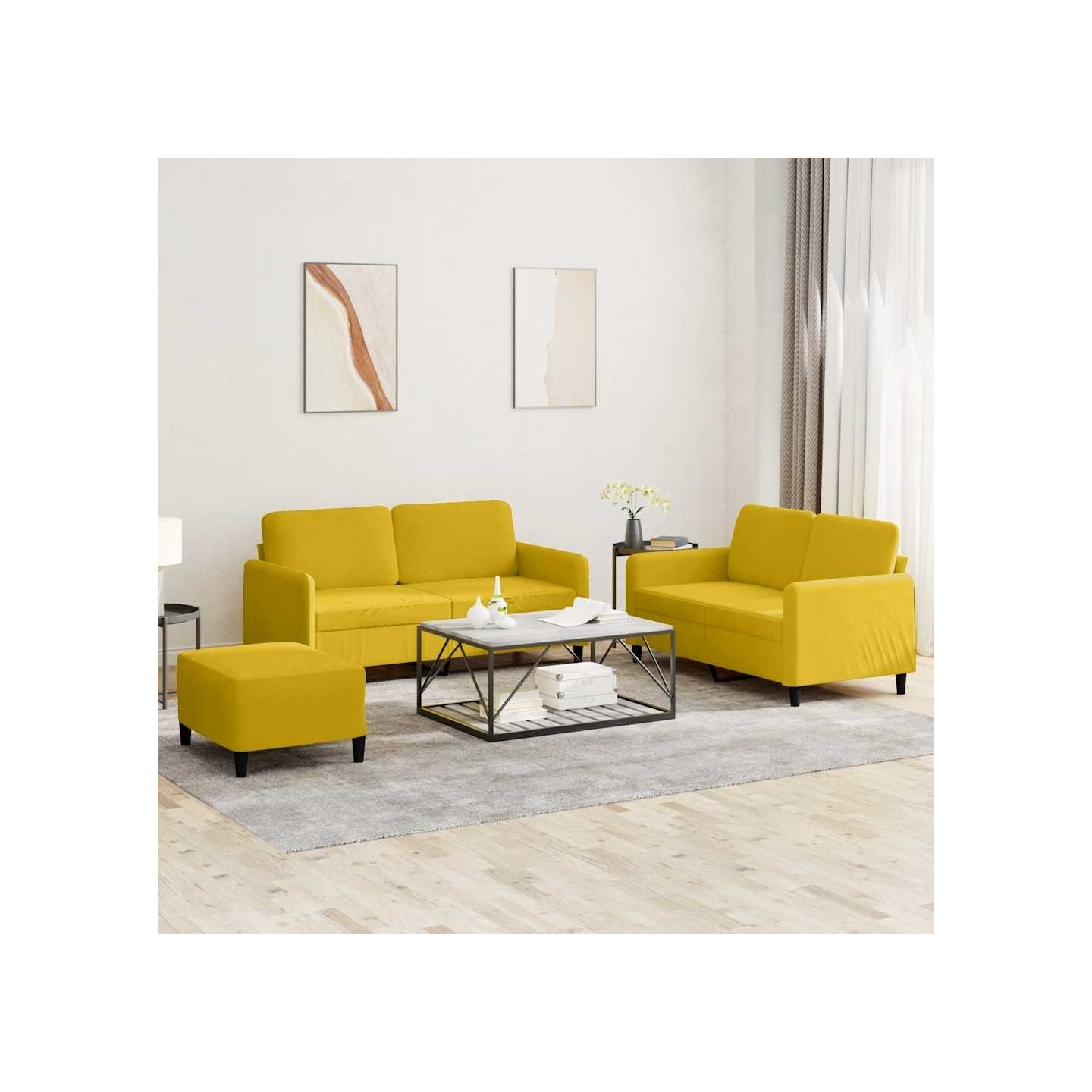 Ensemble de canapés 3 pcs jaune velours