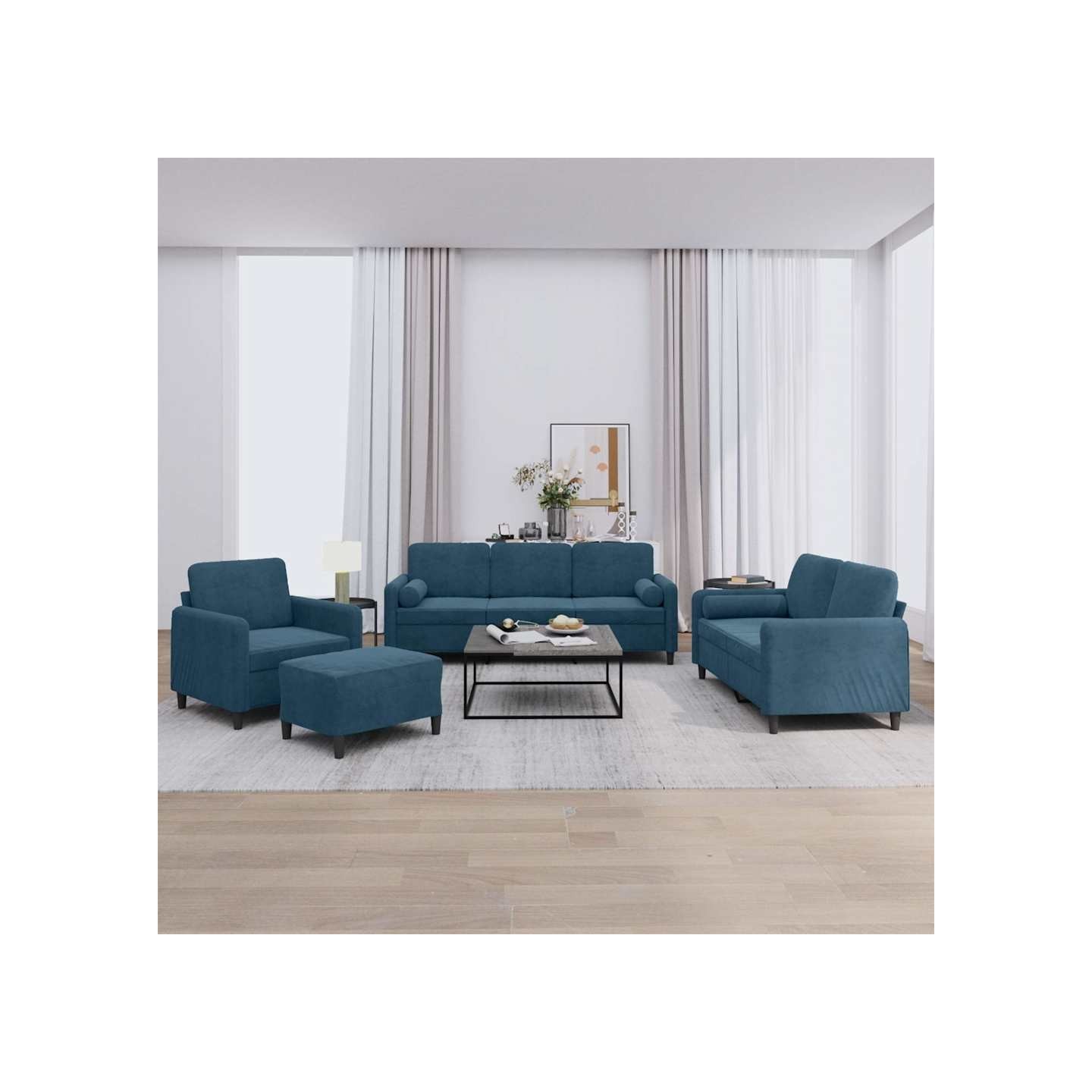 Ensemble de canapés 4 pcs avec coussins bleu velours