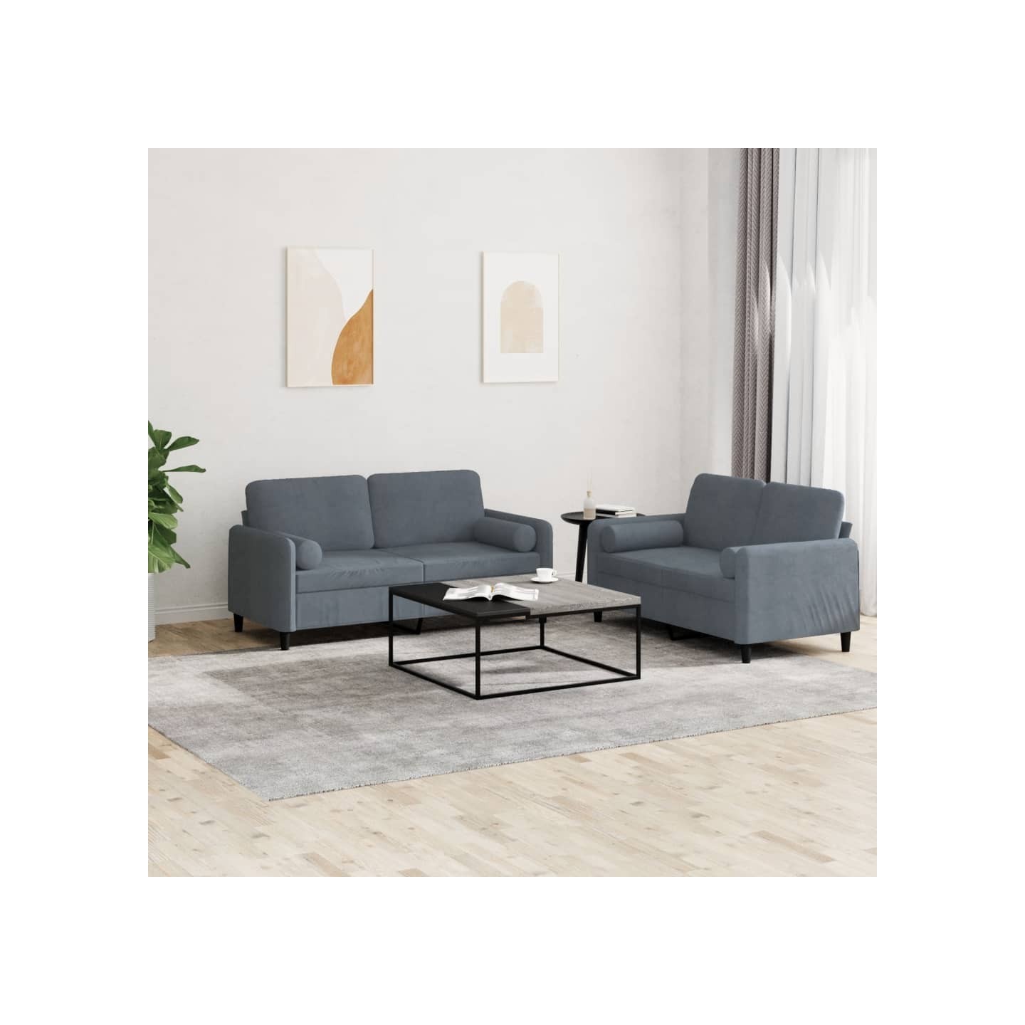 Ensemble de canapés 2 pcs avec coussins gris foncé velours
