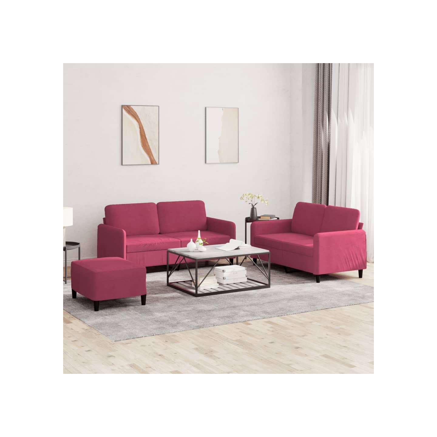Ensemble de canapés 3 pcs rouge bordeaux velours