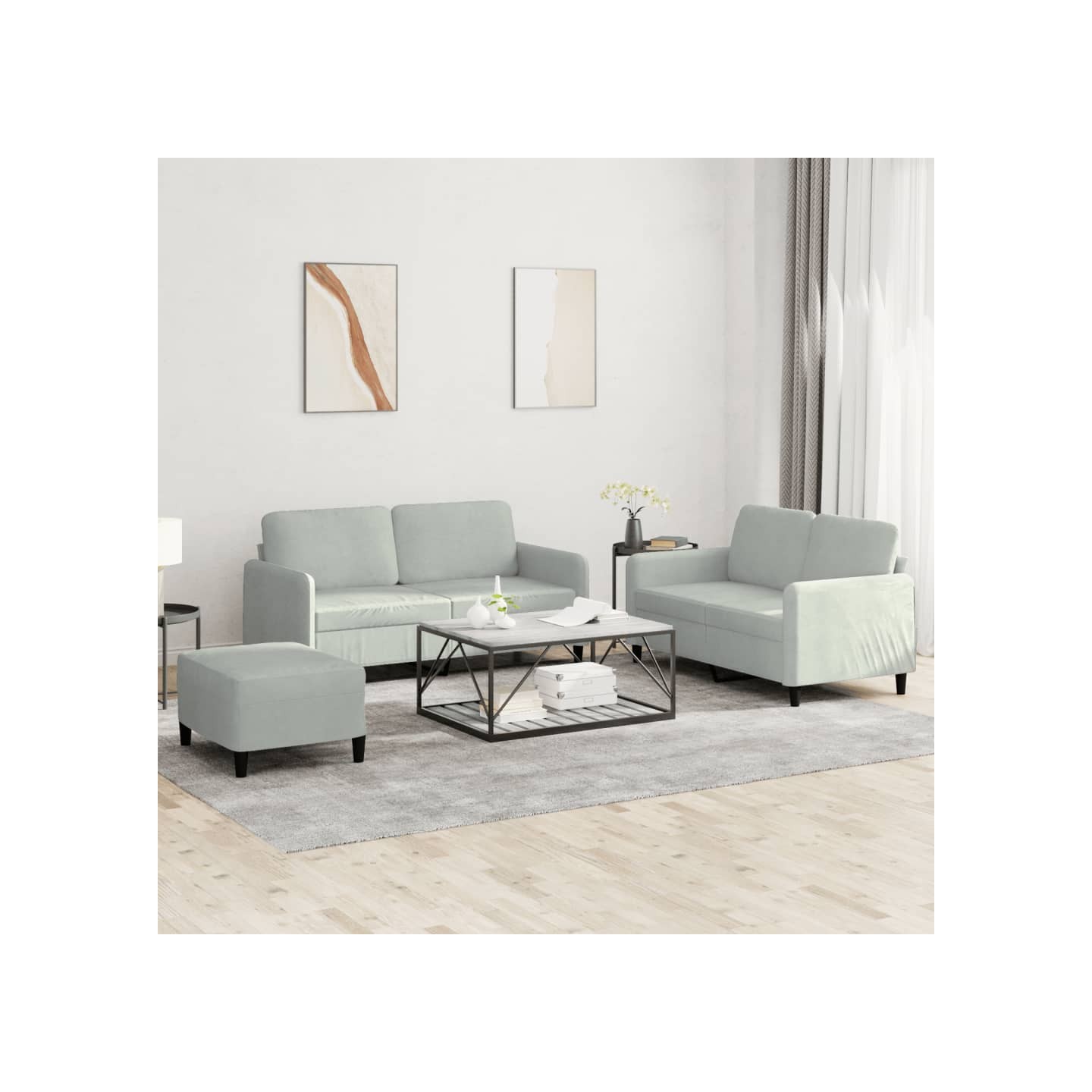 Ensemble de canapés 3 pcs gris clair velours