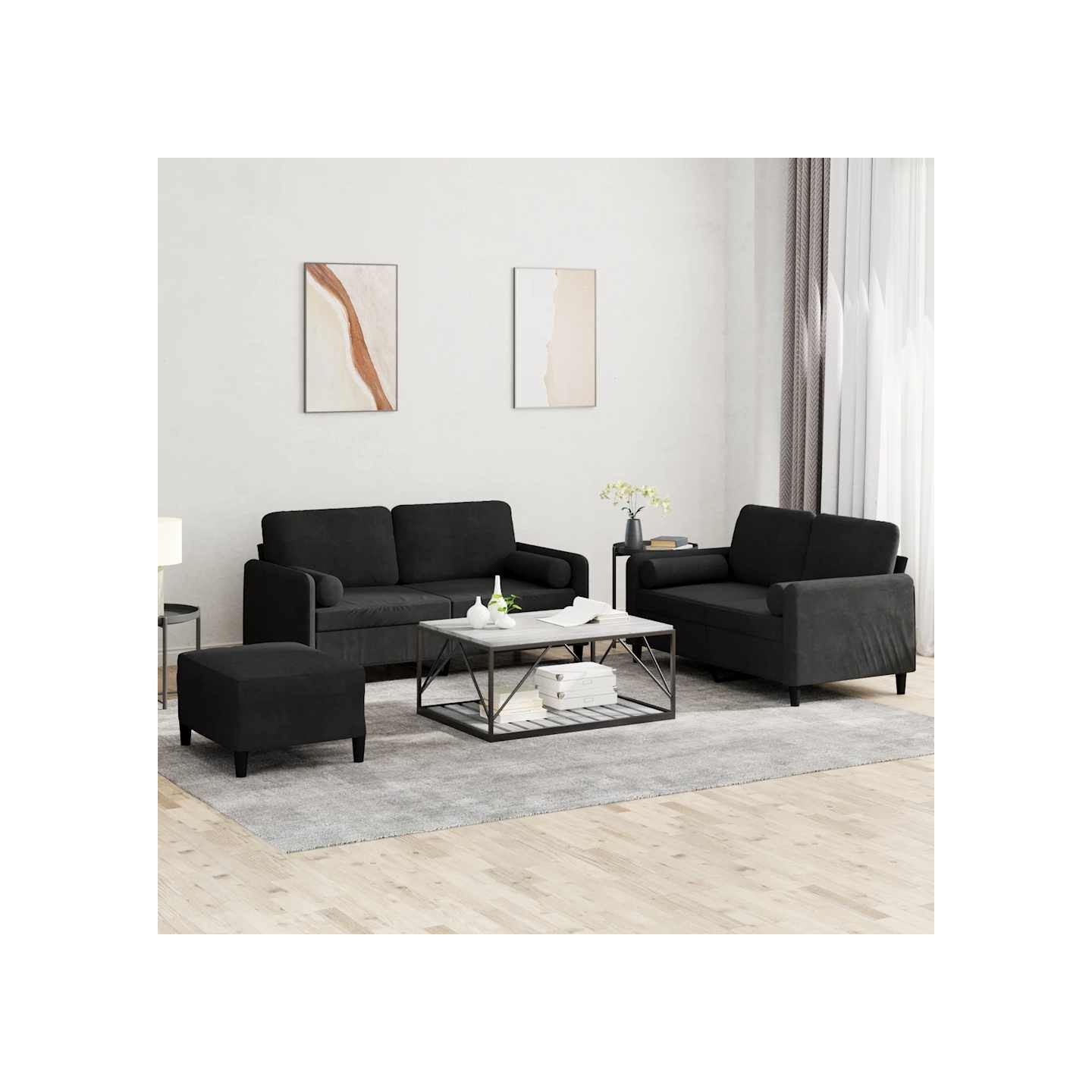 Ensemble de canapés 3 pcs avec coussins noir velours