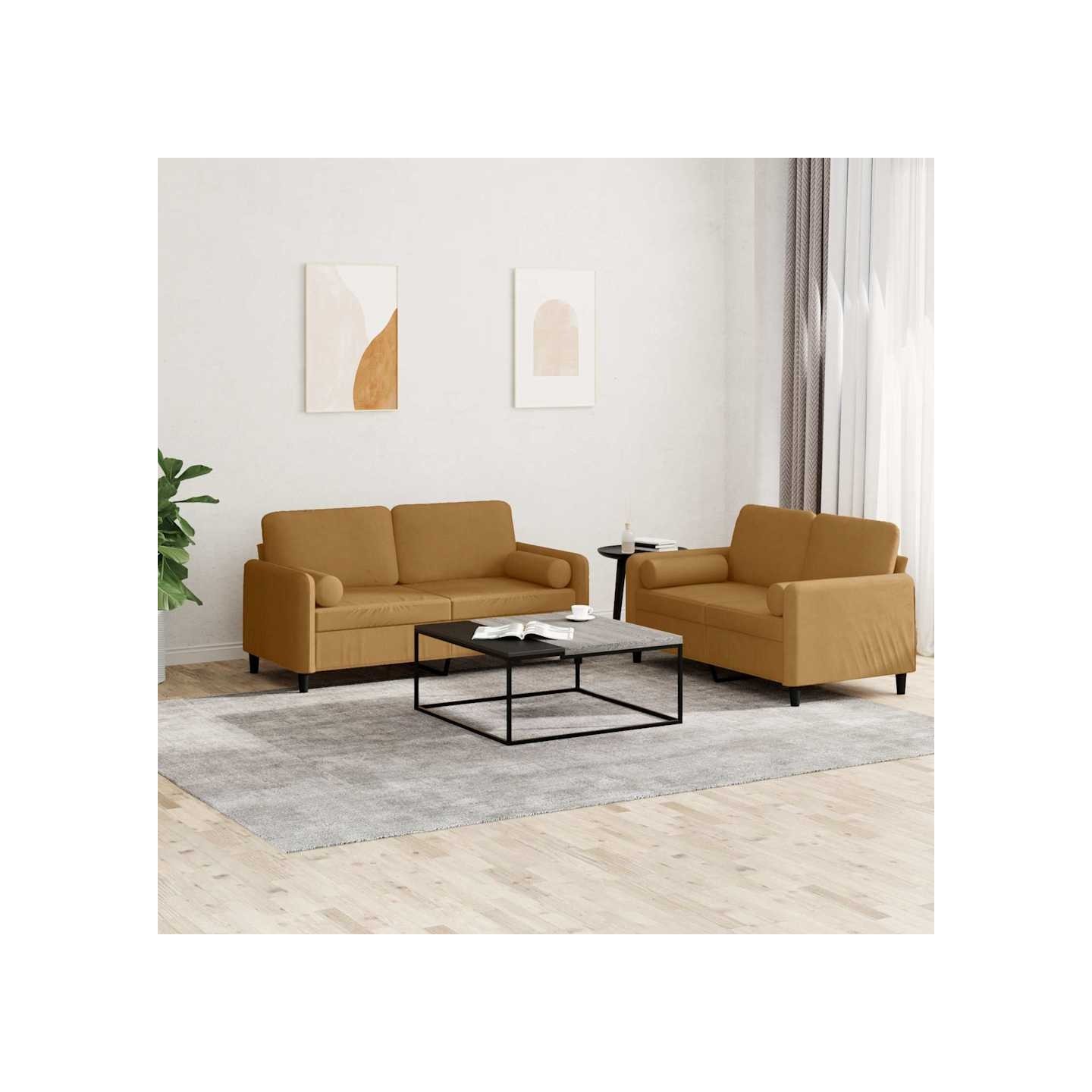 Ensemble de canapés 2 pcs avec coussins marron velours