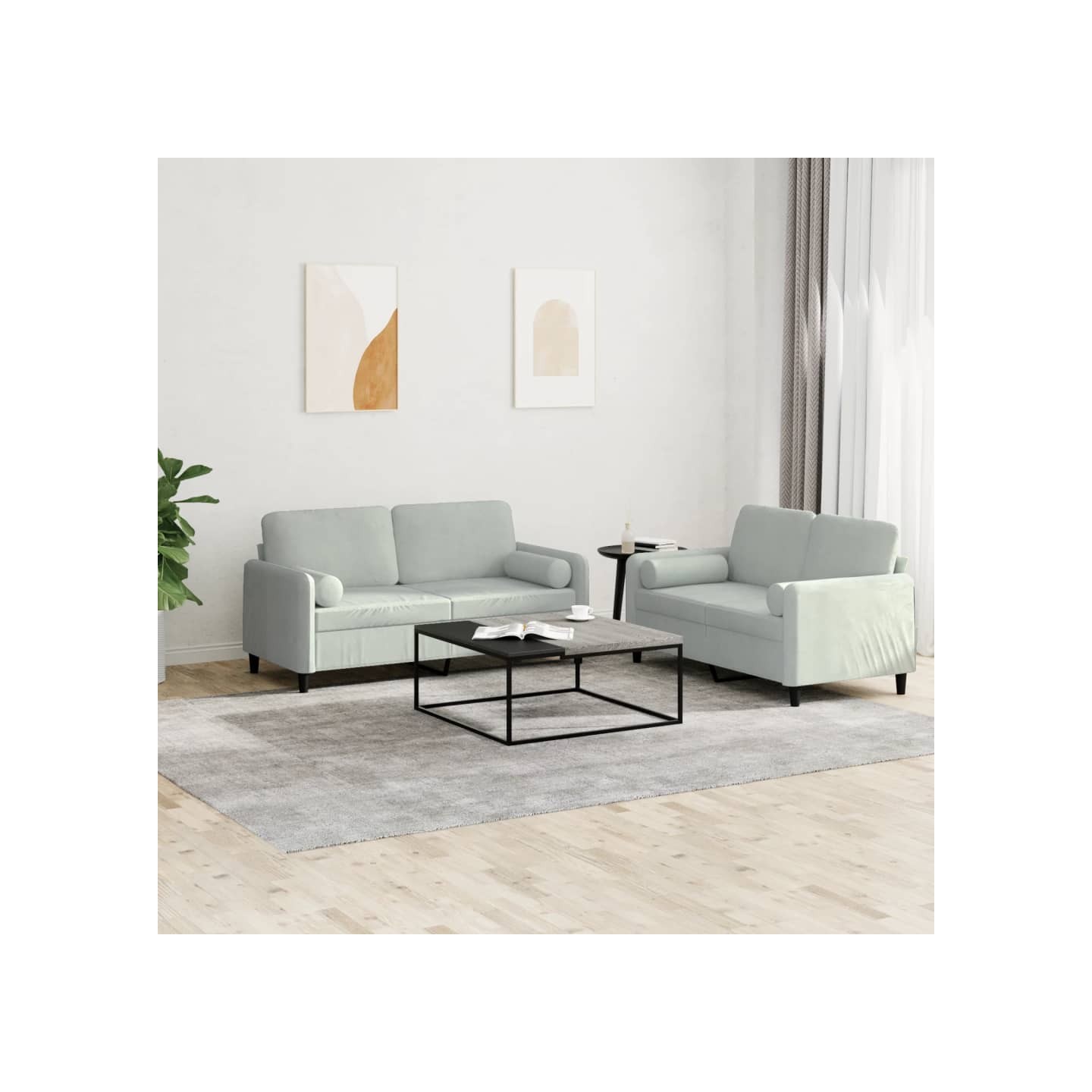 Ensemble de canapés 2 pcs avec coussins gris clair velours