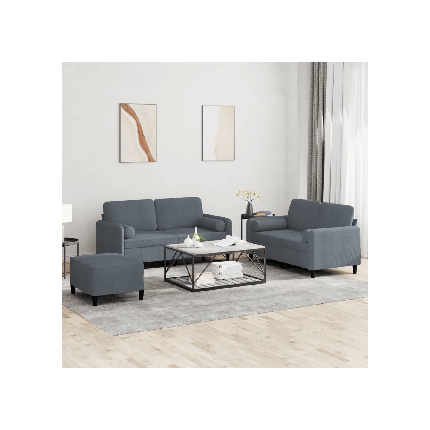 Ensemble de canapés 3 pcs avec coussins gris foncé velours