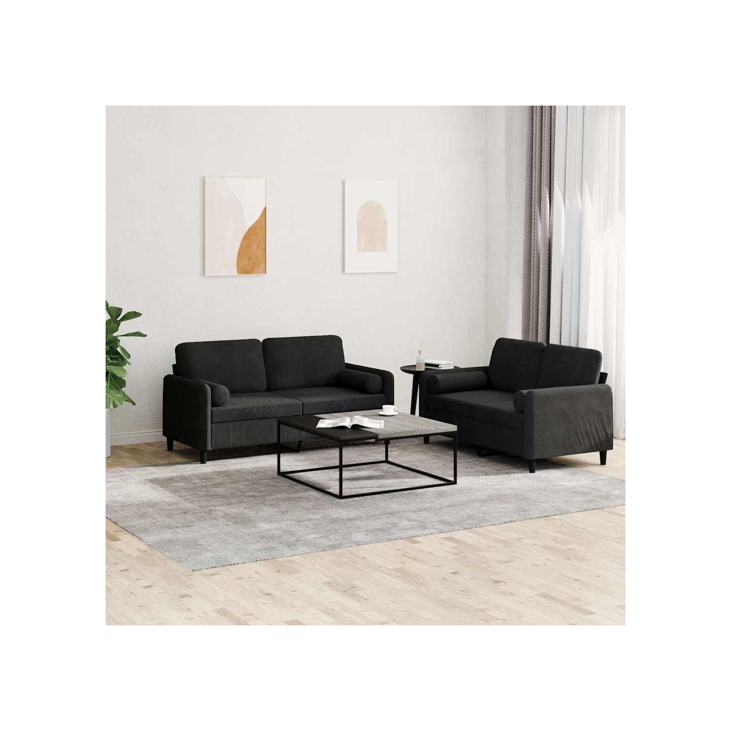 Ensemble de canapés 2 pcs avec coussins noir velours