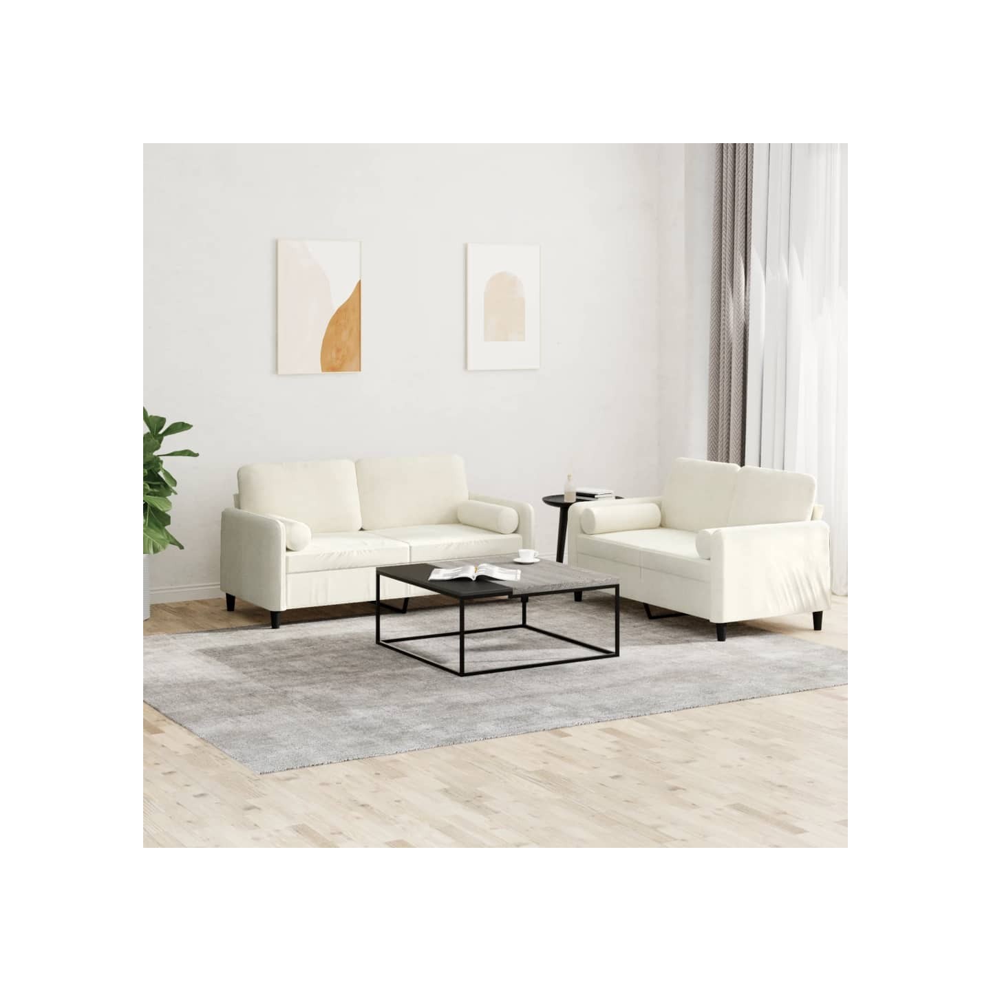 Ensemble de canapés 2 pcs avec coussins crème velours