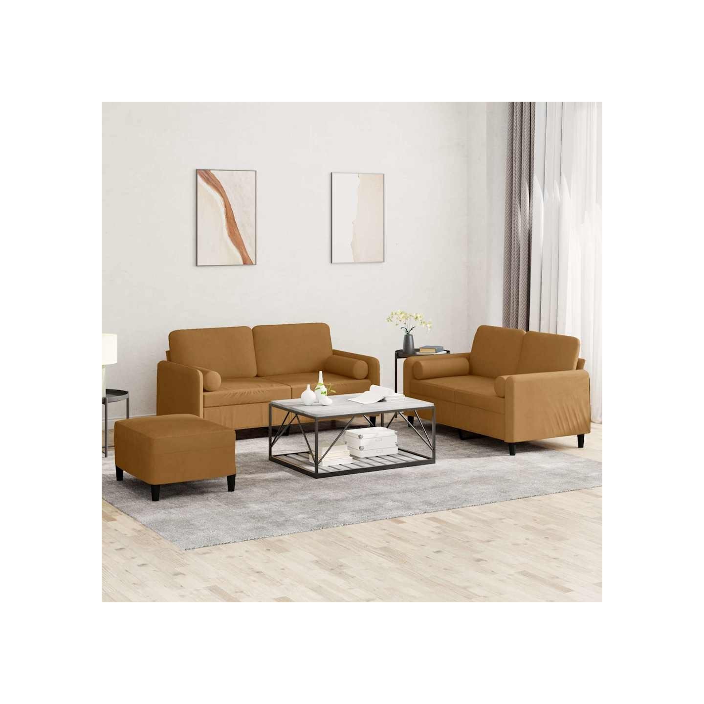 Ensemble de canapés 3 pcs avec coussins marron velours