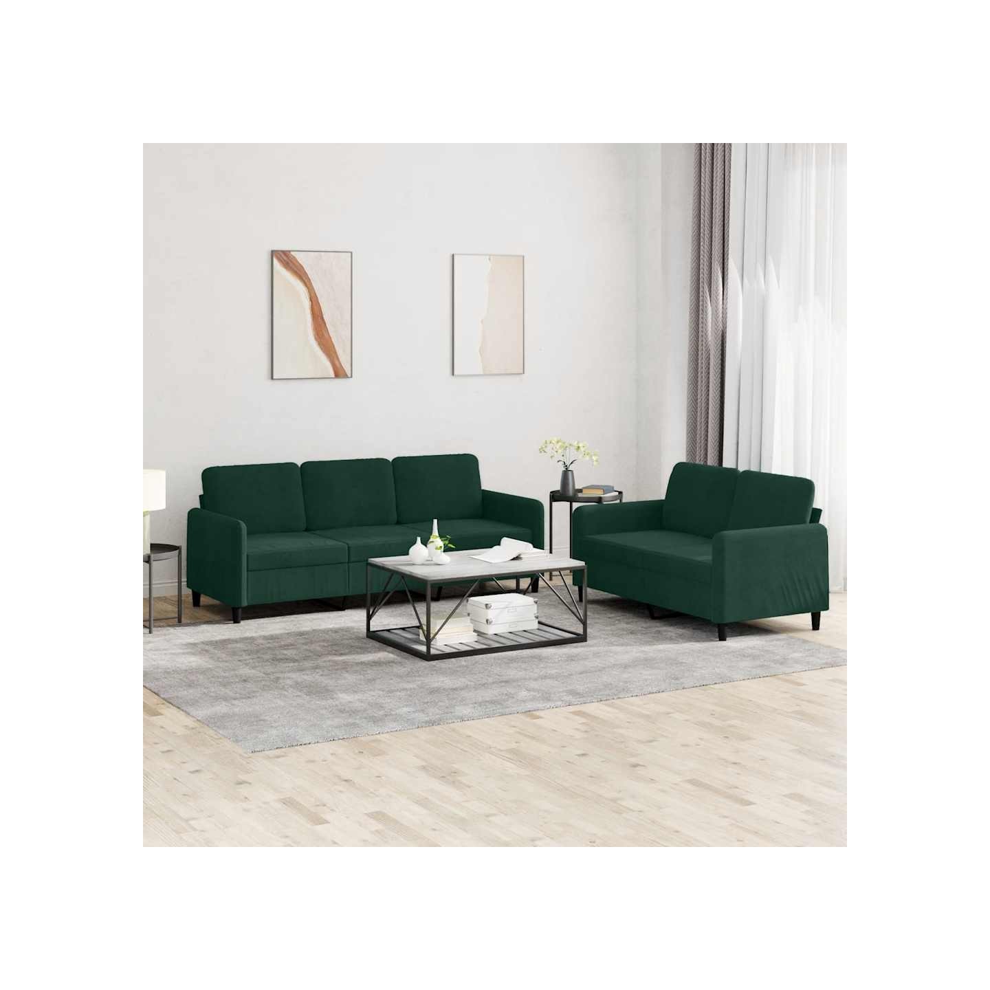 Ensemble de canapés 2 pcs vert foncé velours