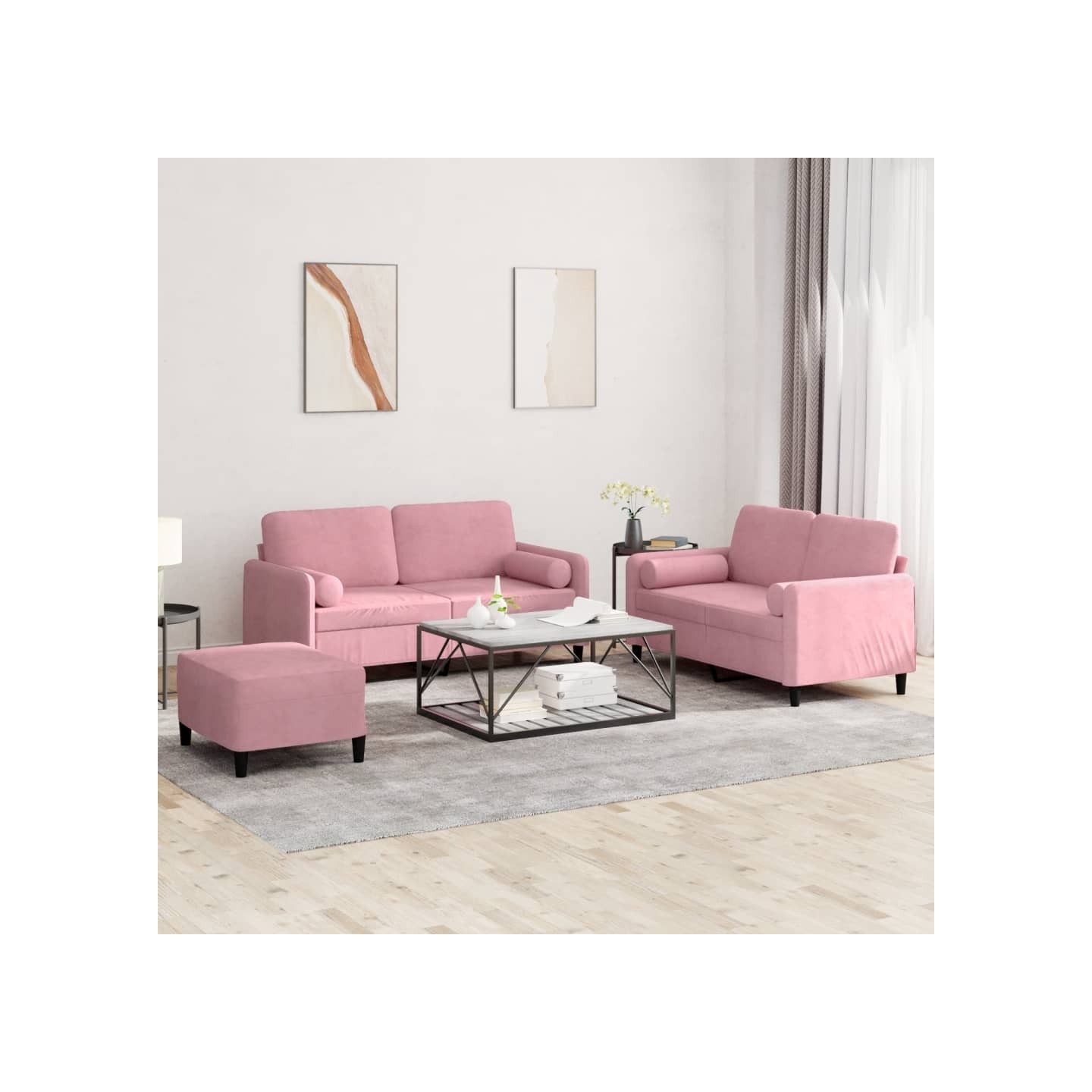 Ensemble de canapés 3 pcs avec coussins rose velours