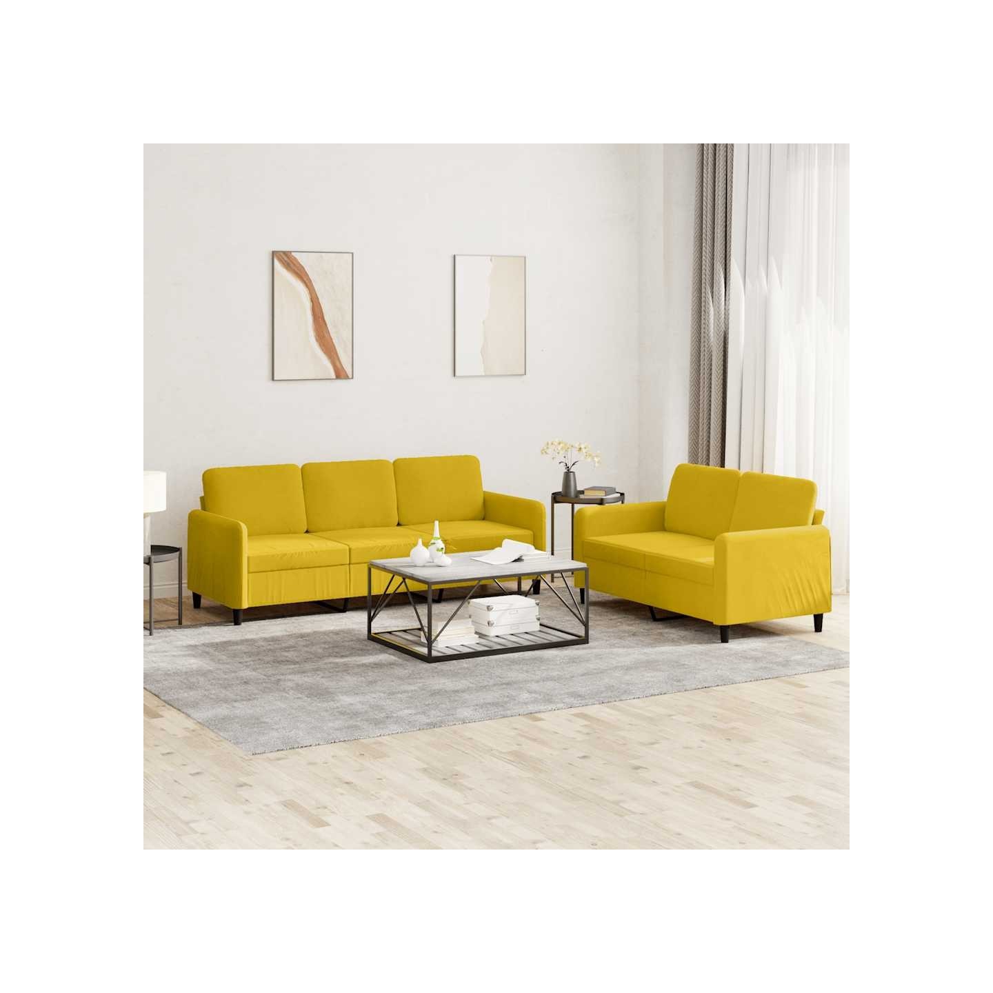 Ensemble de canapés 2 pcs jaune velours