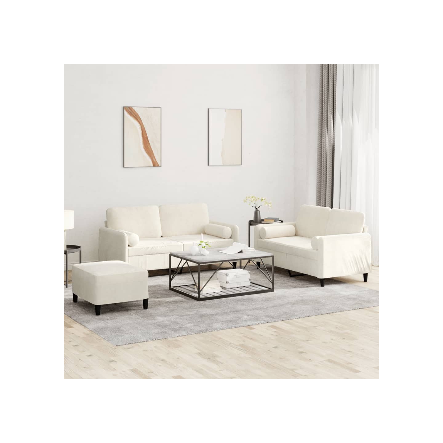 Ensemble de canapés 3 pcs avec coussins crème velours