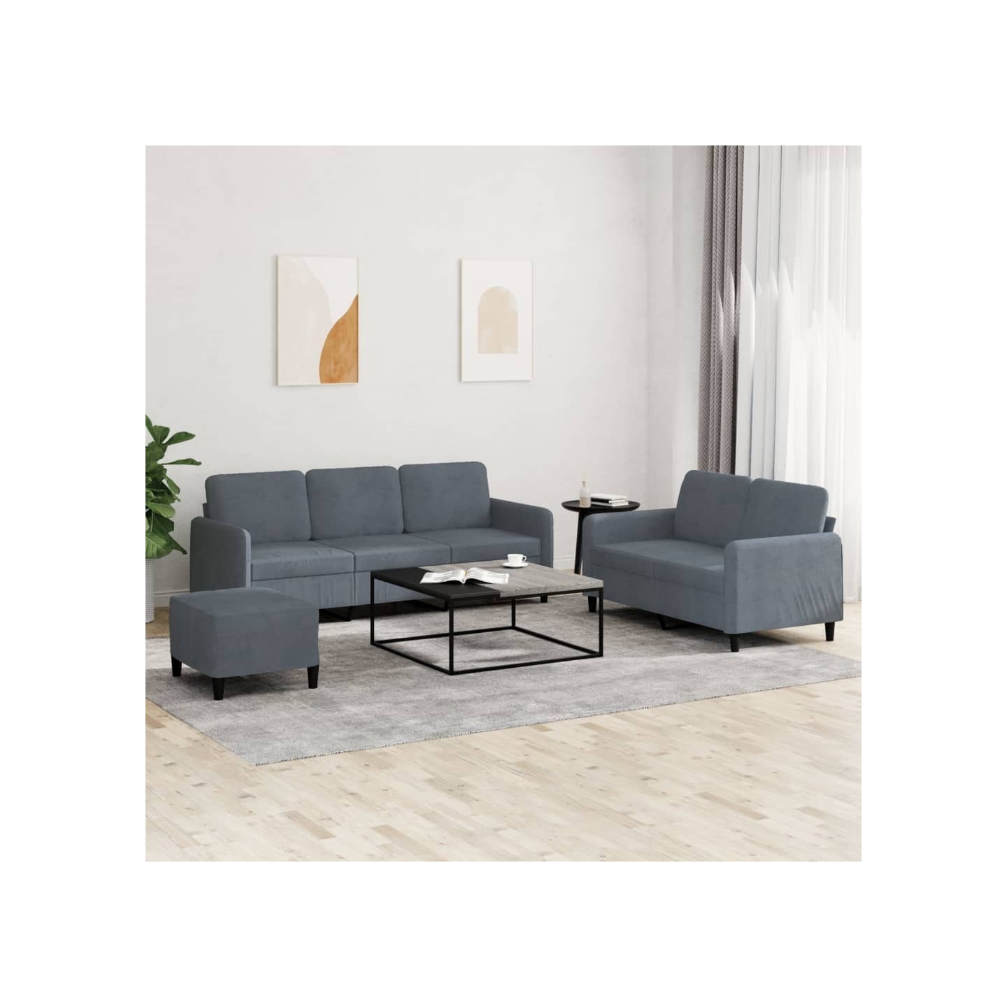 Ensemble de canapés 3 pcs gris foncé velours