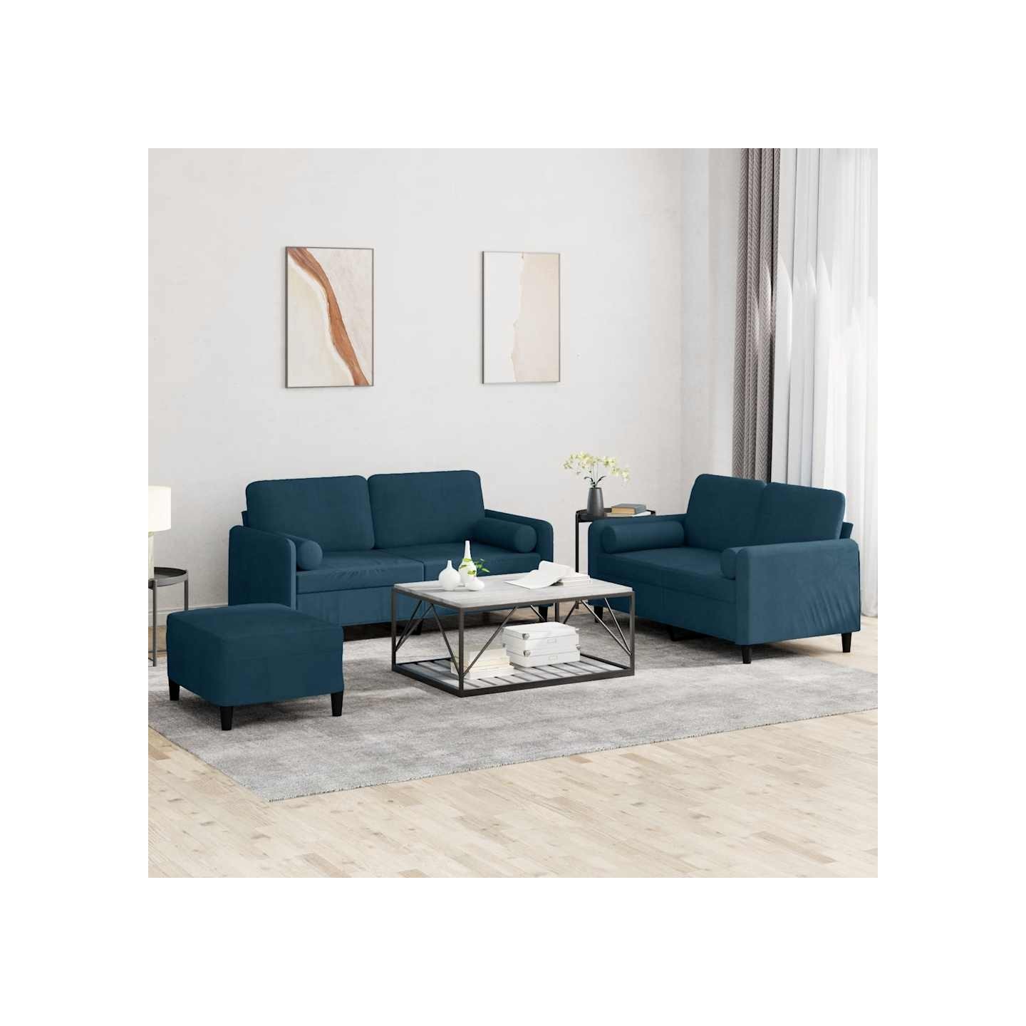 Ensemble de canapés 3 pcs avec coussins bleu velours