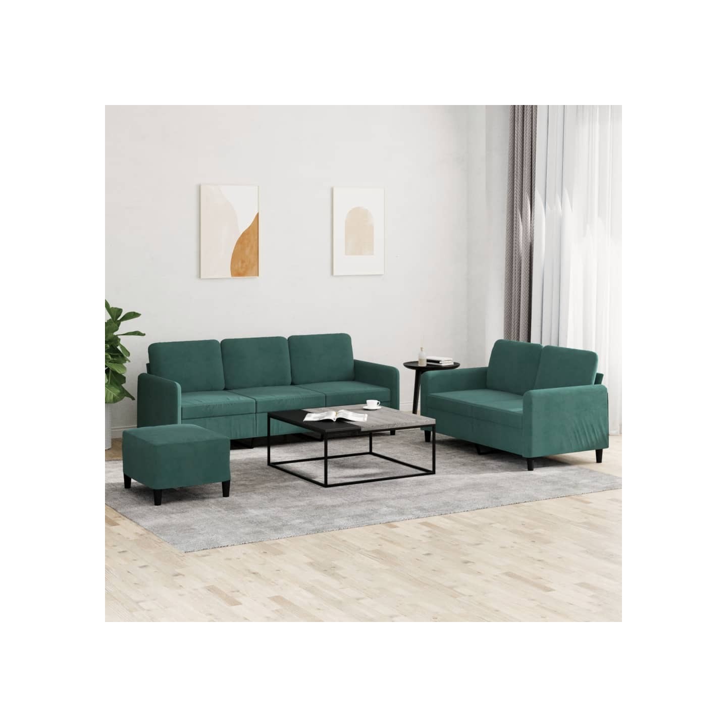 Ensemble de canapés 3 pcs vert foncé velours