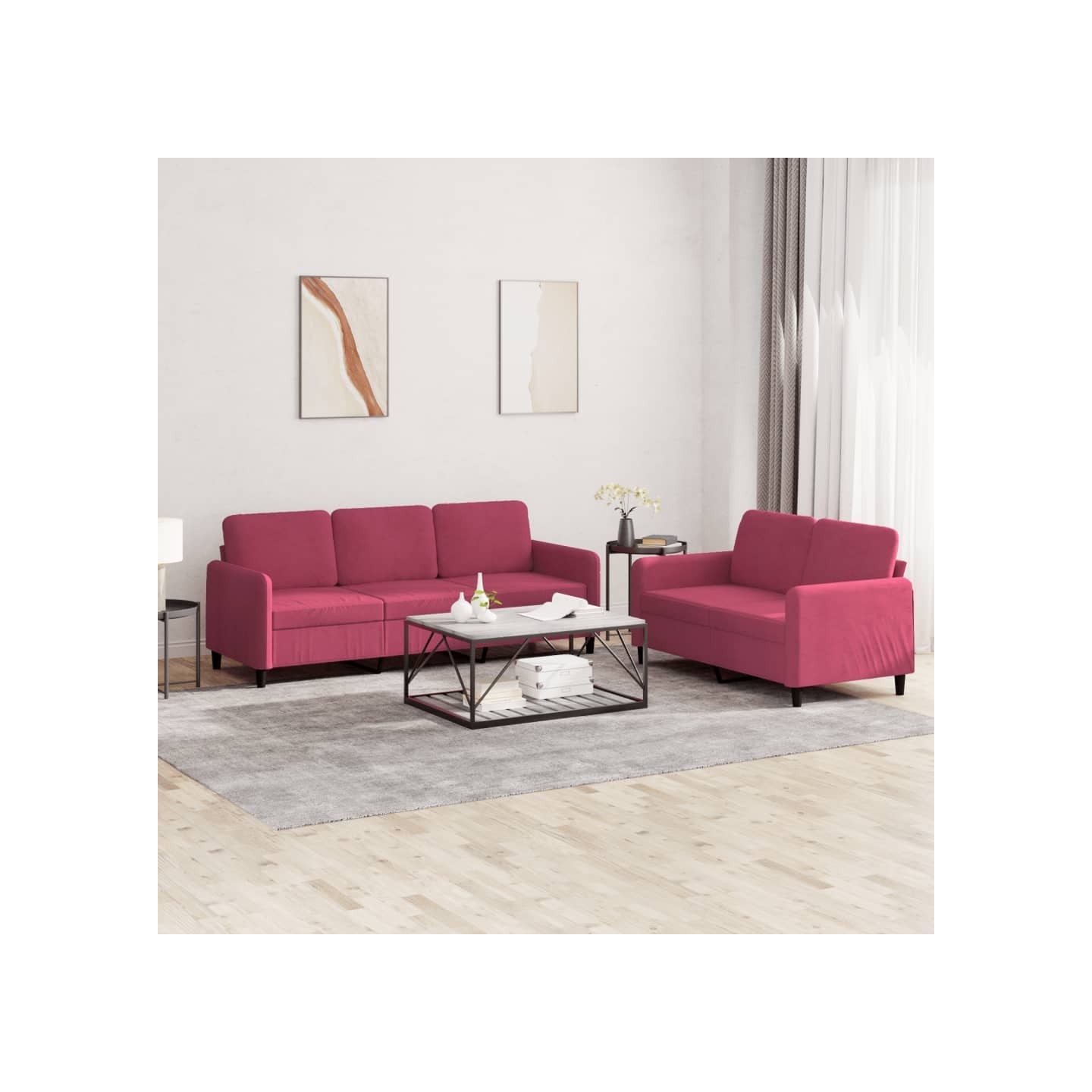 Ensemble de canapés 2 pcs rouge bordeaux velours