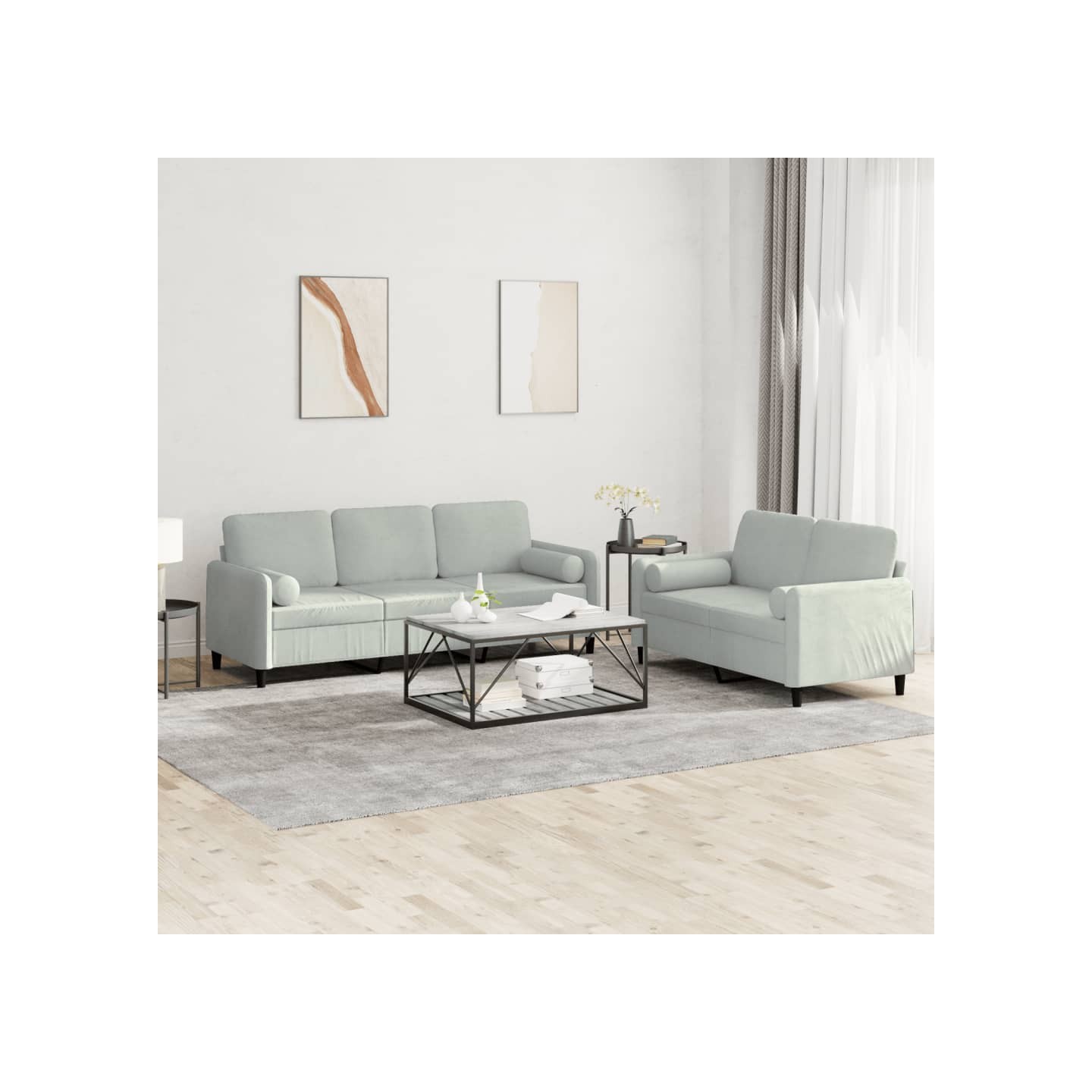 Ensemble de canapés 2 pcs avec coussins gris clair velours