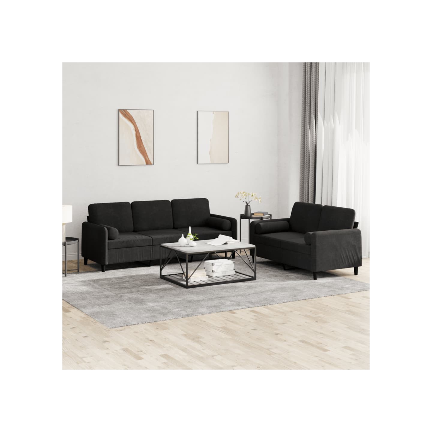 Ensemble de canapés 2 pcs avec coussins noir velours
