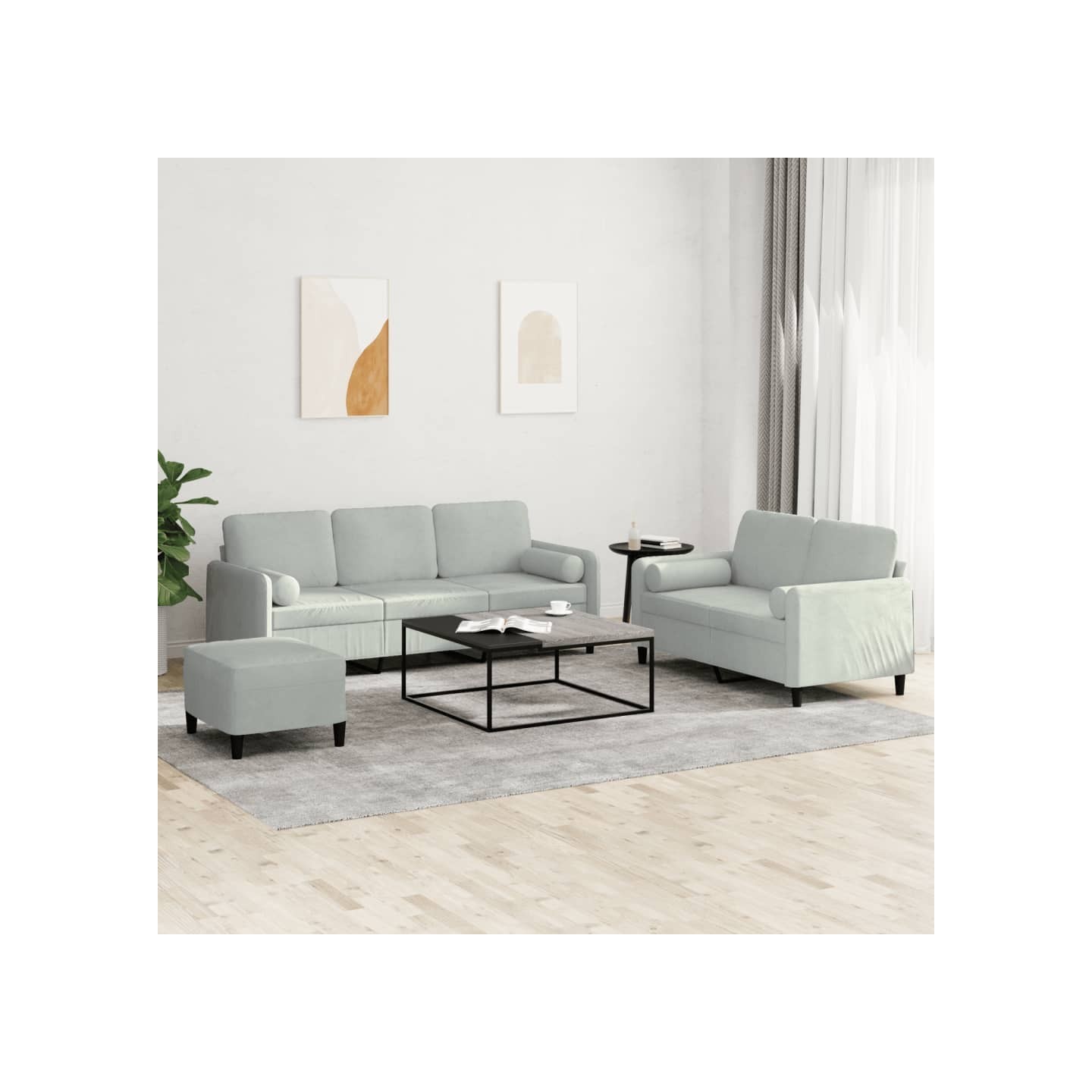 Ensemble de canapés 3 pcs avec coussins gris clair velours