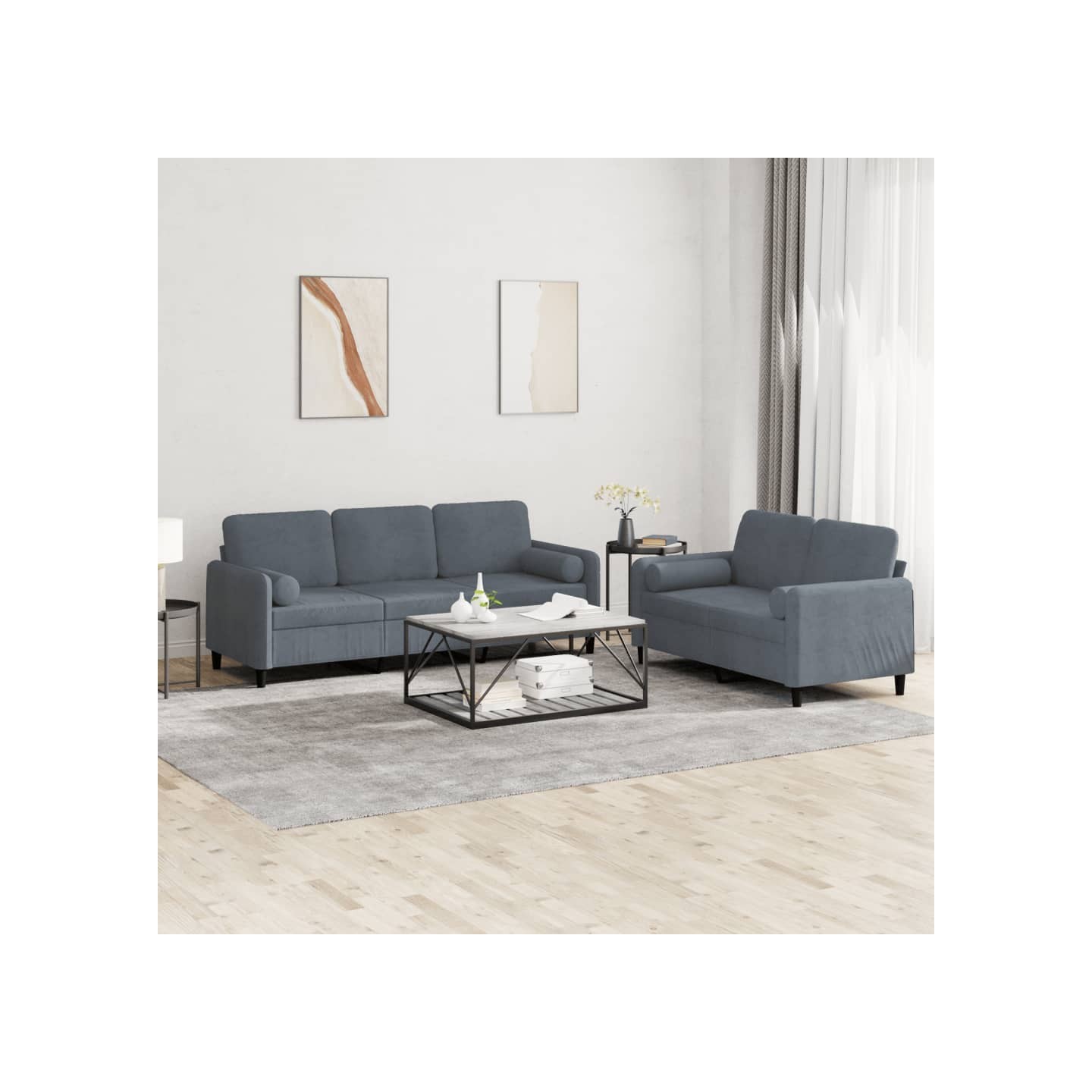 Ensemble de canapés 2 pcs avec coussins gris foncé velours