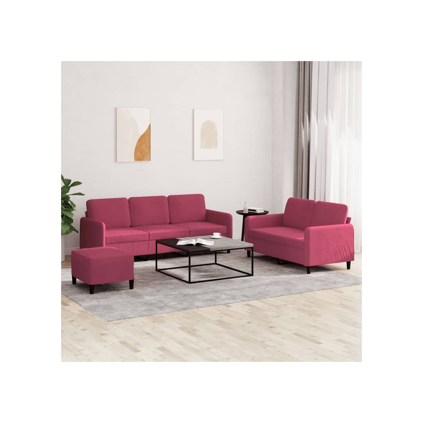 Ensemble de canapés 3 pcs rouge bordeaux velours