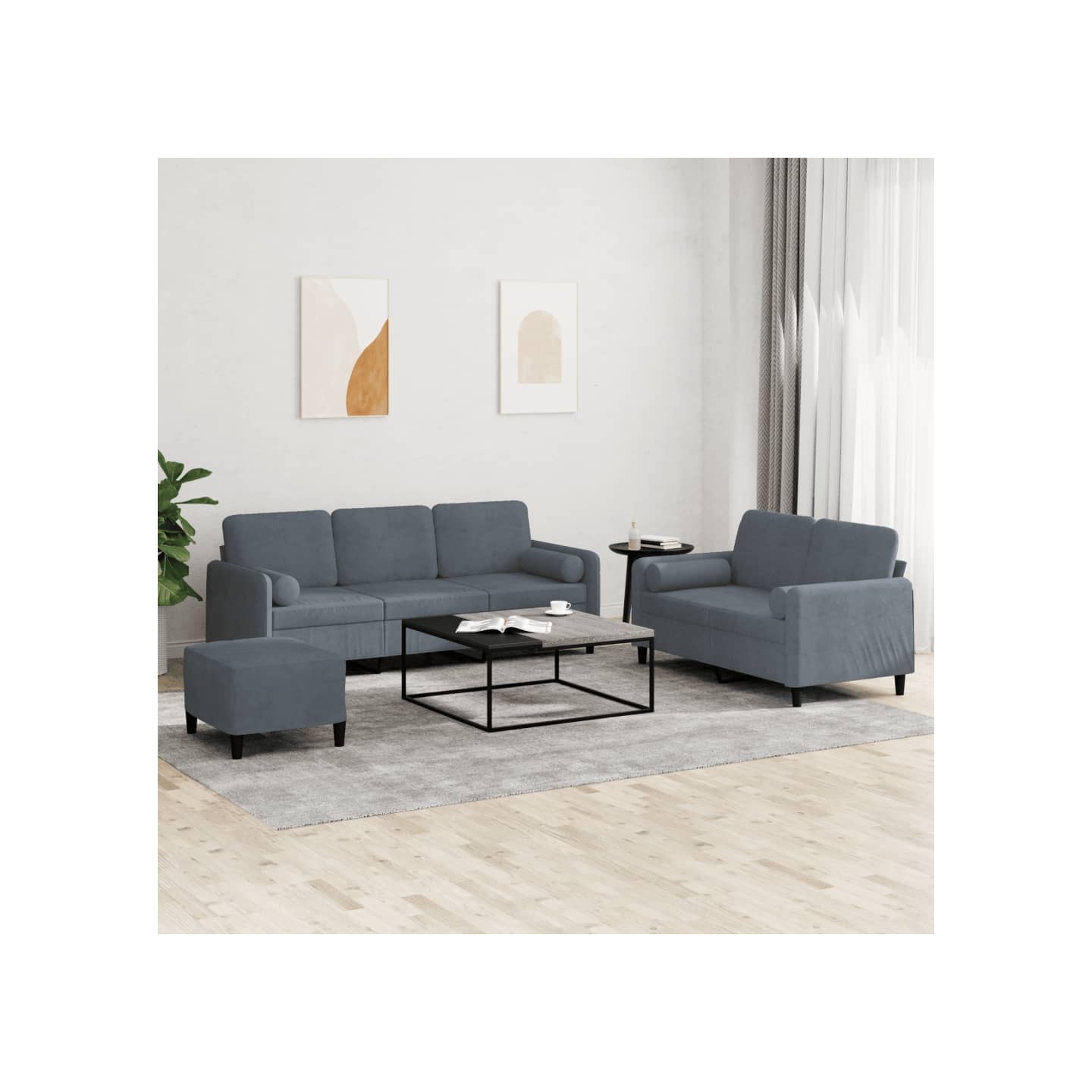 Ensemble de canapés 3 pcs avec coussins gris foncé velours