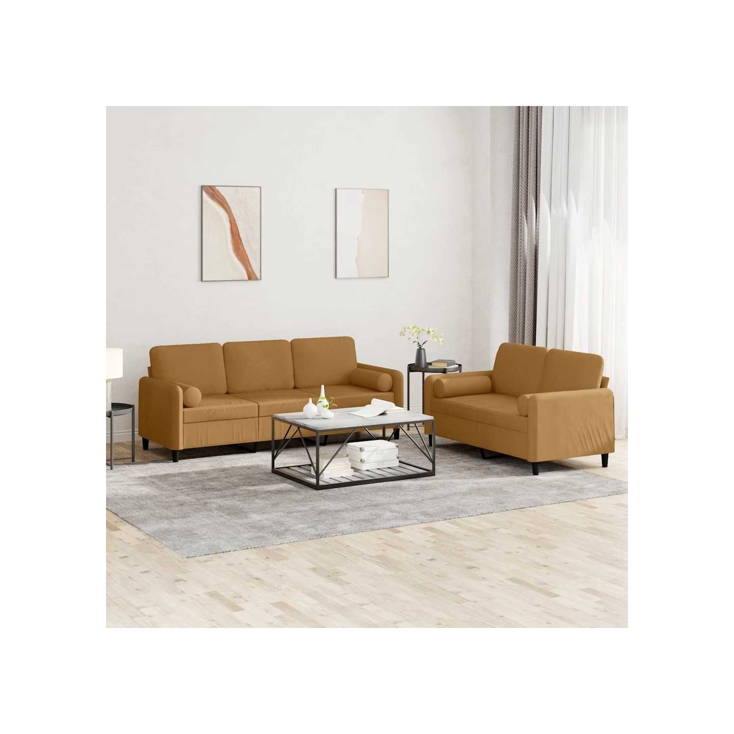 Ensemble de canapés 2 pcs avec coussins marron velours