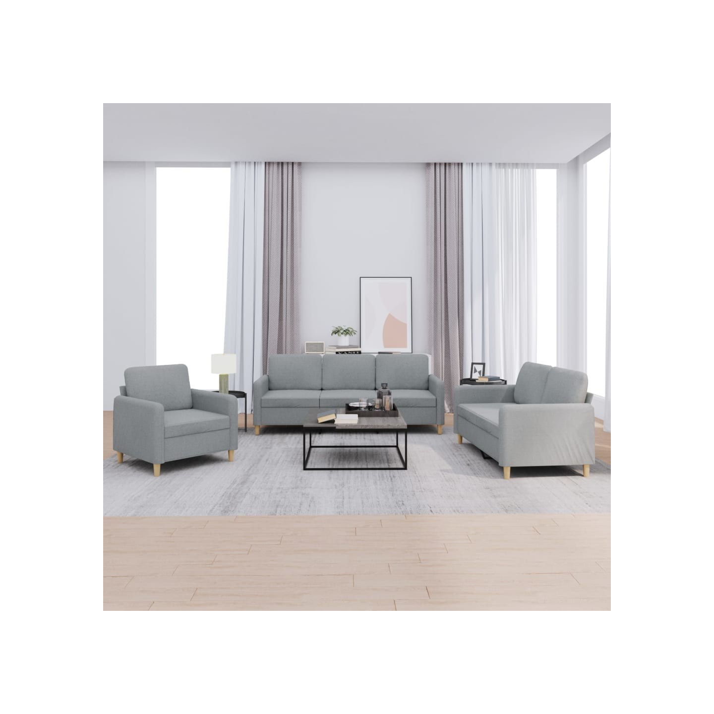 Ensemble de canapés 3 pcs avec coussins Gris clair Tissu