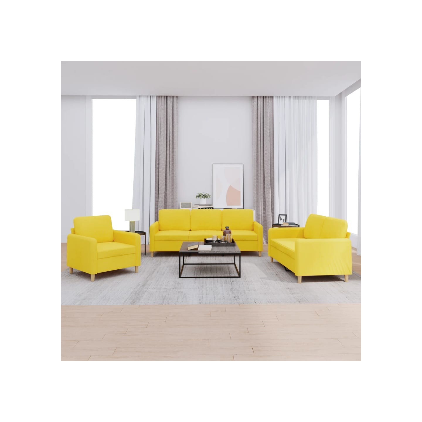 Ensemble de canapés 3 pcs avec coussins Jaune clair Tissu