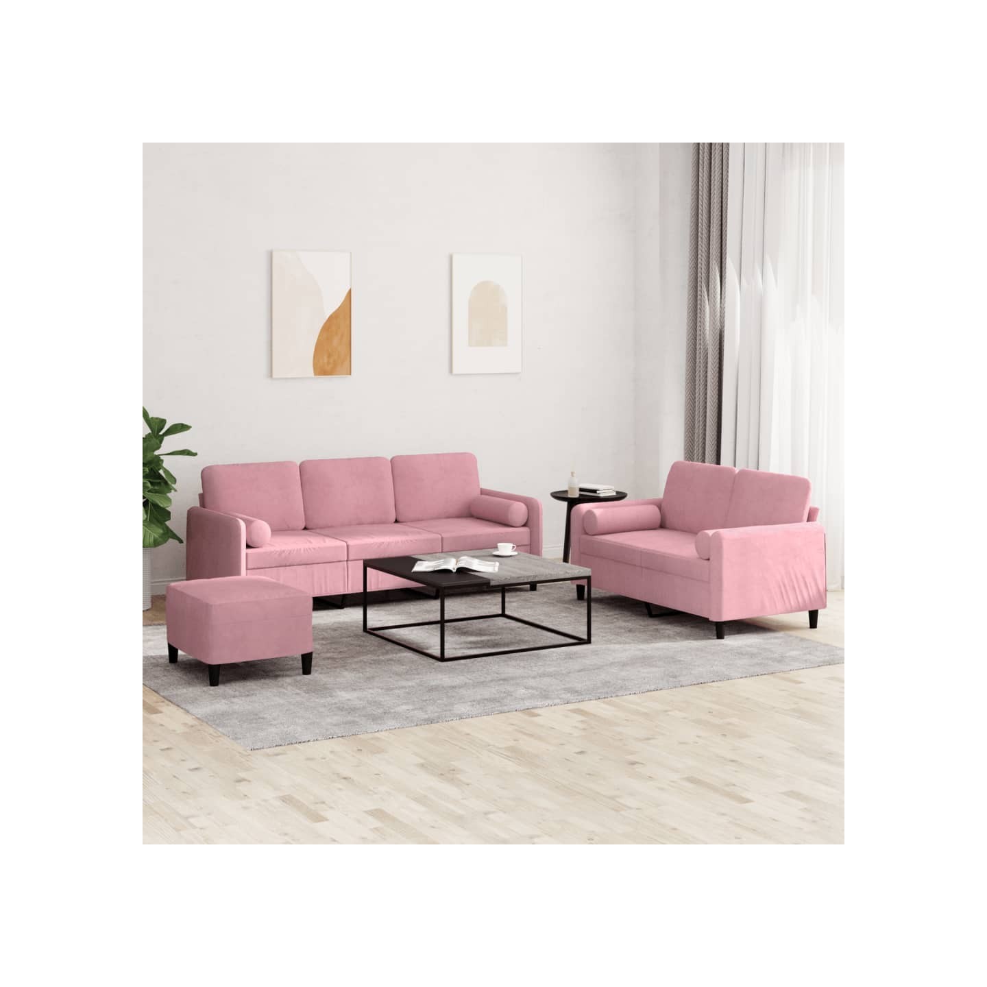 Ensemble de canapés 3 pcs avec coussins rose velours