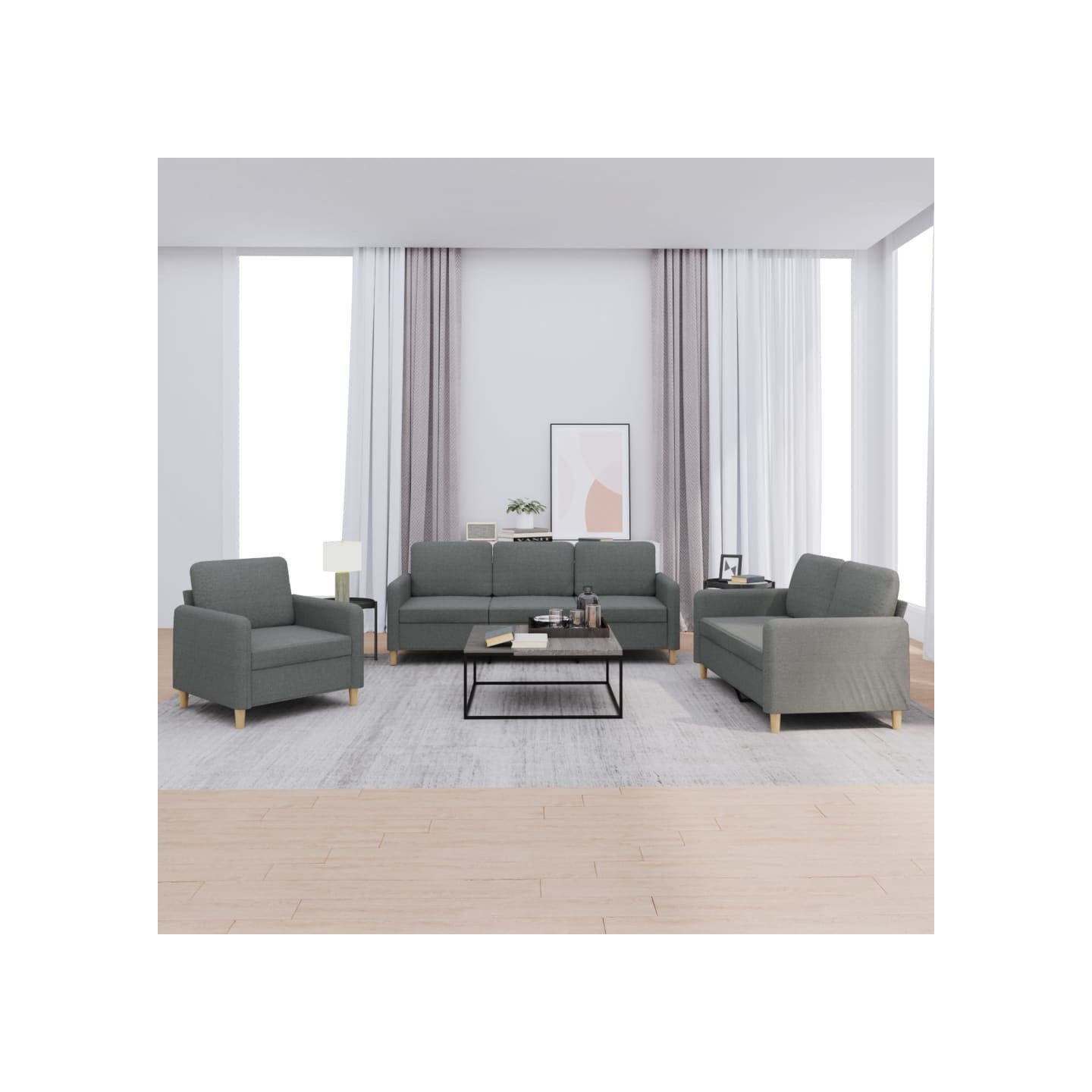 Ensemble de canapés 3 pcs avec coussins Gris foncé Tissu