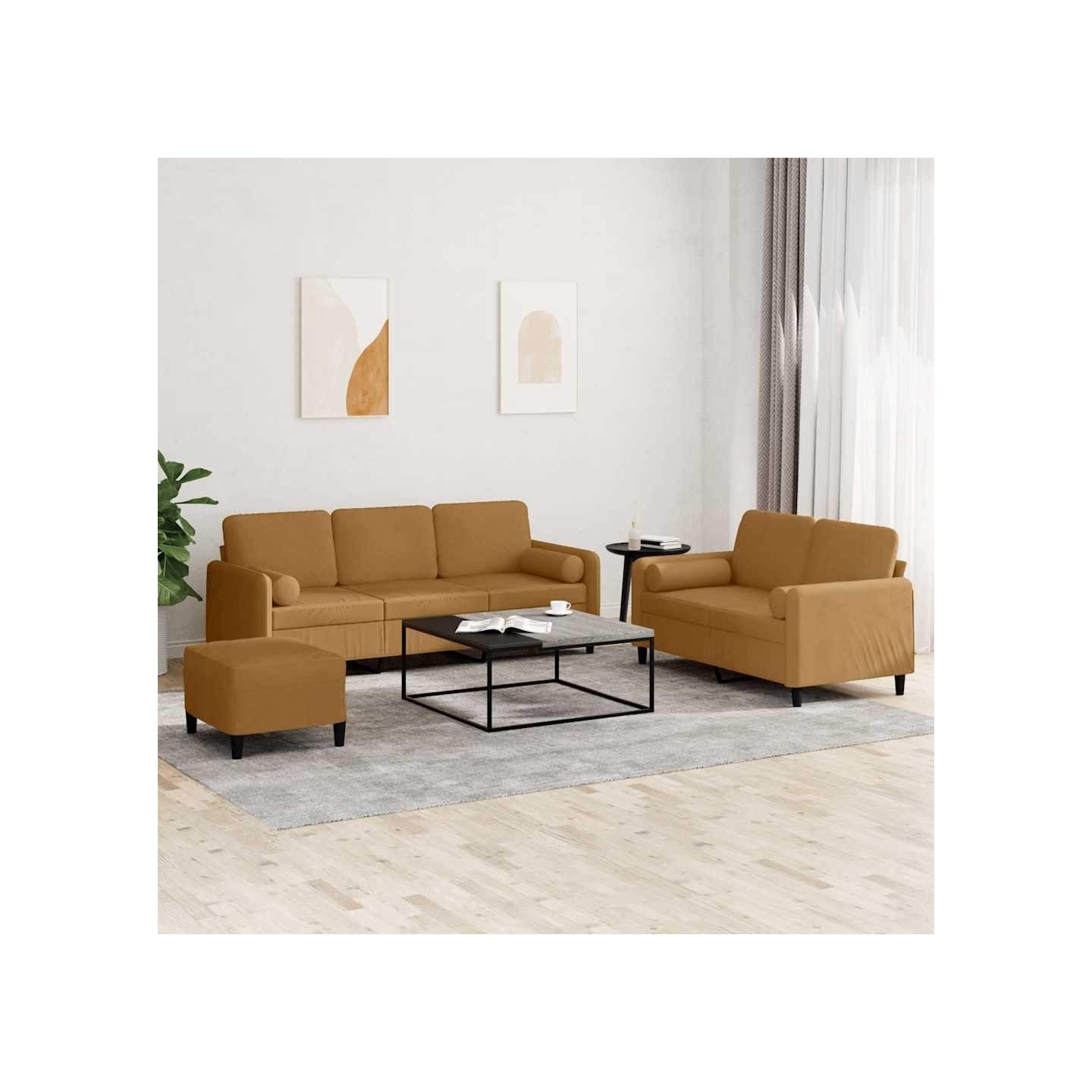 Ensemble de canapés 3 pcs avec coussins marron velours