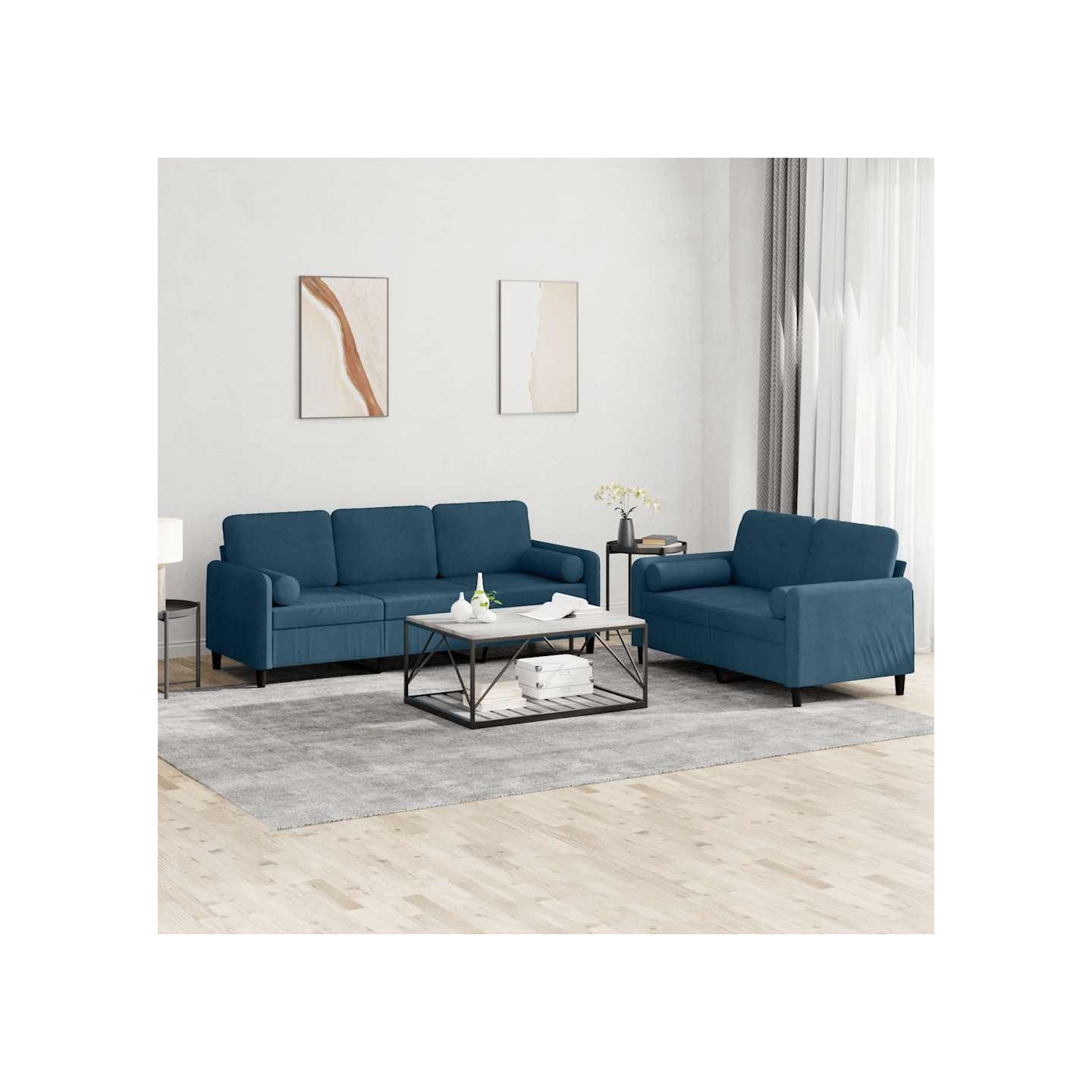 Ensemble de canapés 2 pcs avec coussins bleu velours