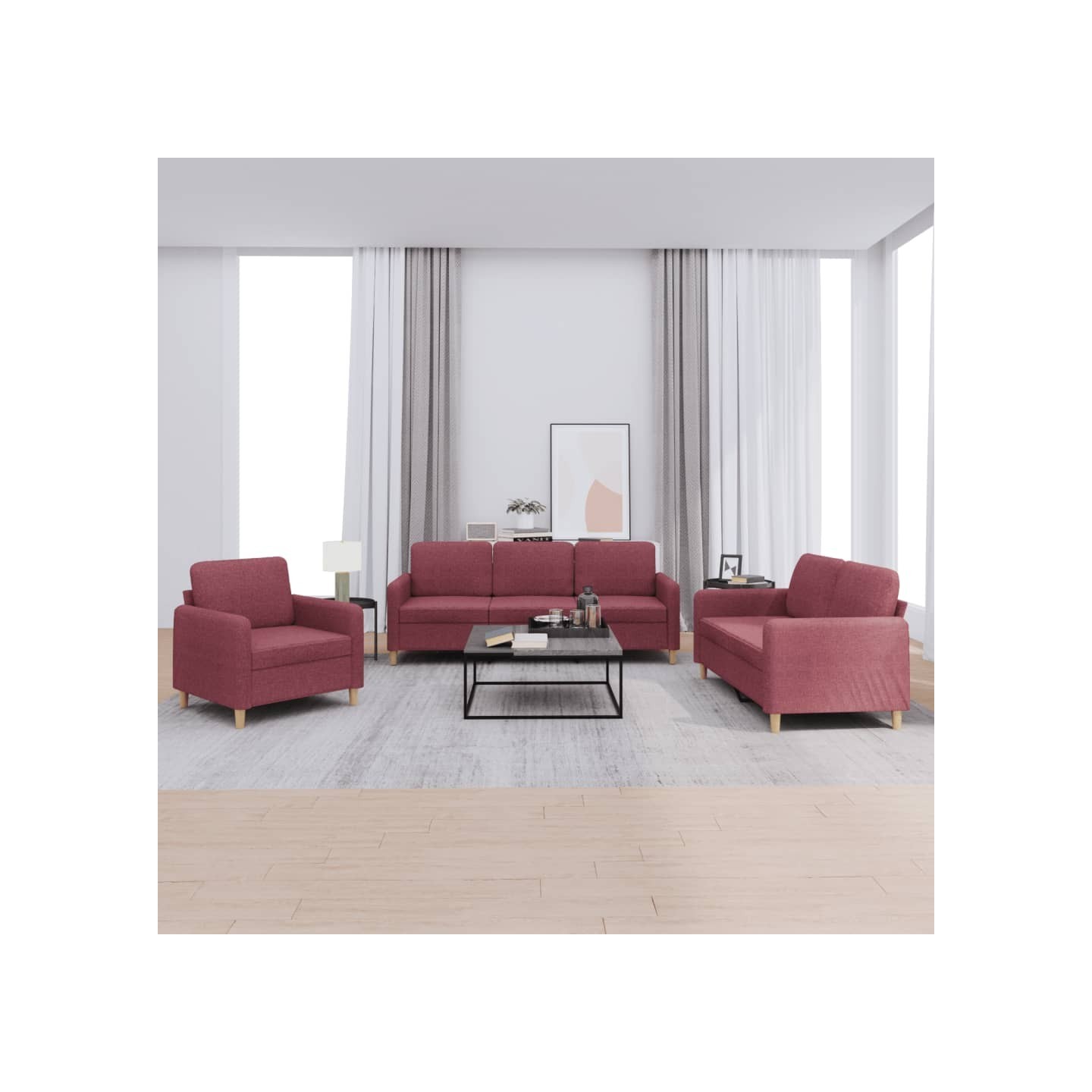 Ensemble de canapés 3 pcs avec coussins Rouge bordeaux Tissu
