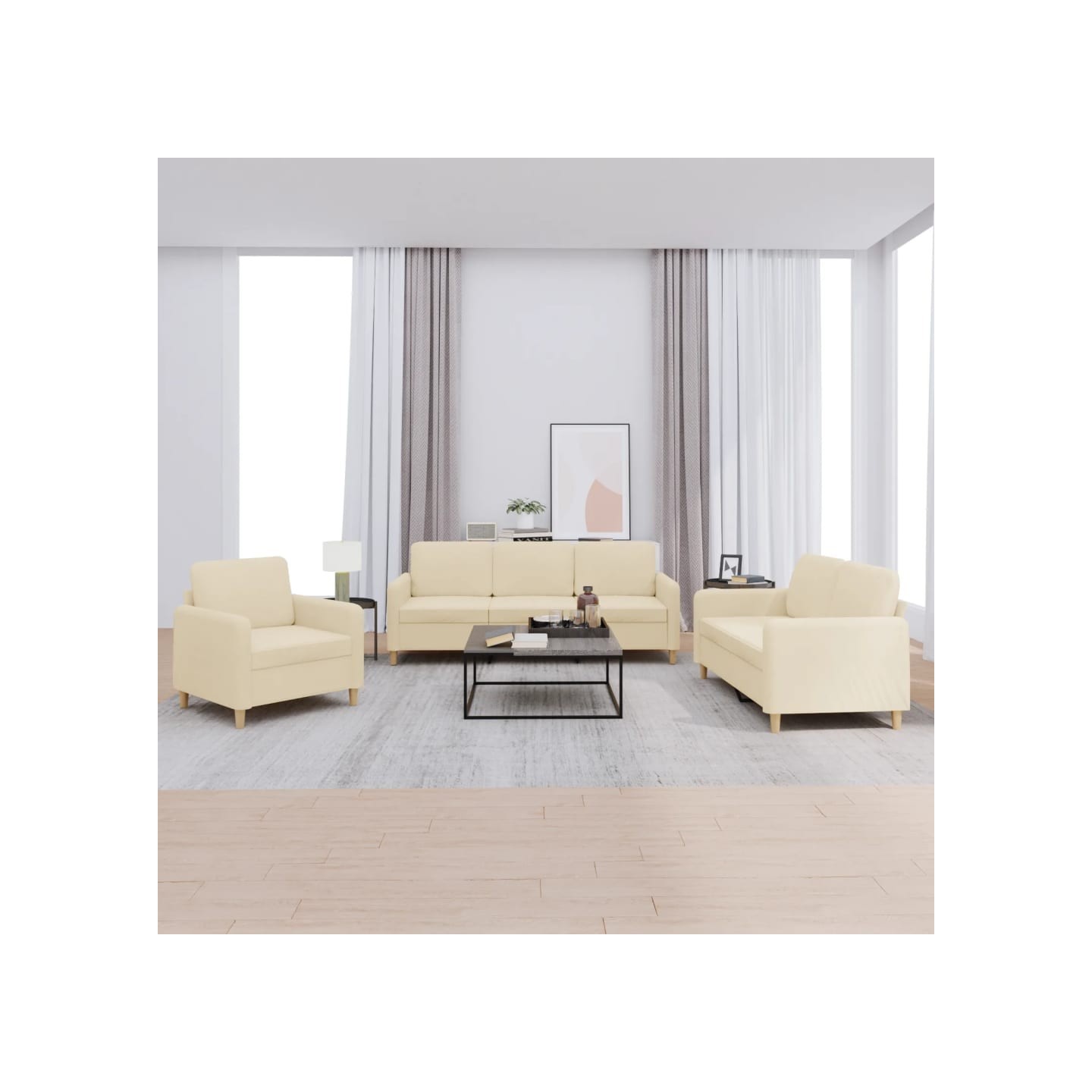 Ensemble de canapés 3 pcs avec coussins Crème Tissu
