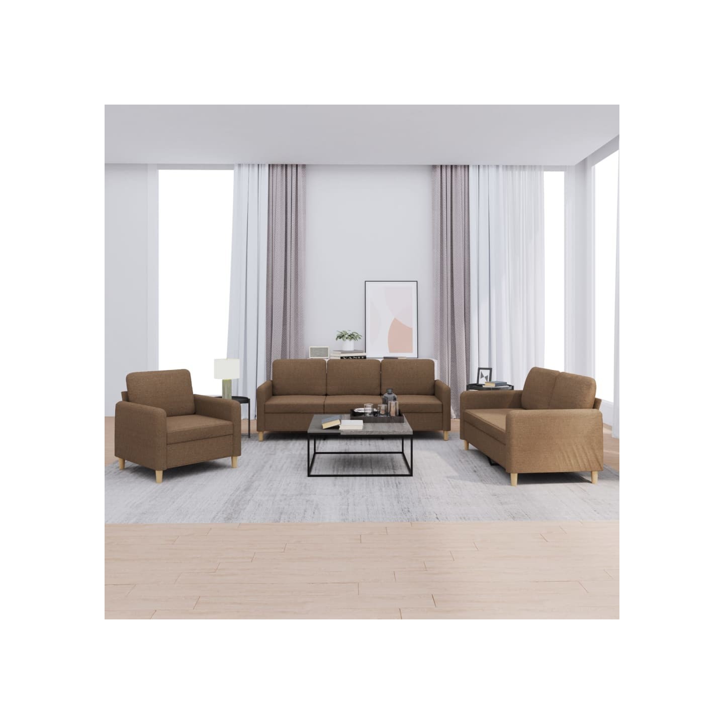 Ensemble de canapés 3 pcs avec coussins Marron Tissu