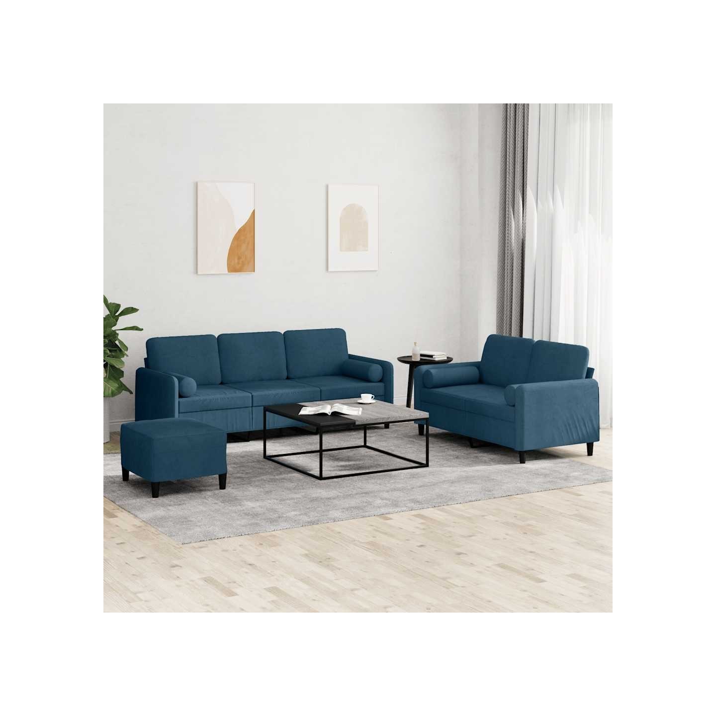 Ensemble de canapés 3 pcs avec coussins bleu velours