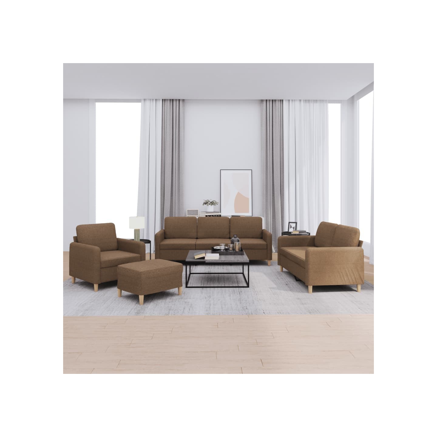 Ensemble de canapés 4 pcs avec coussins Marron Tissu
