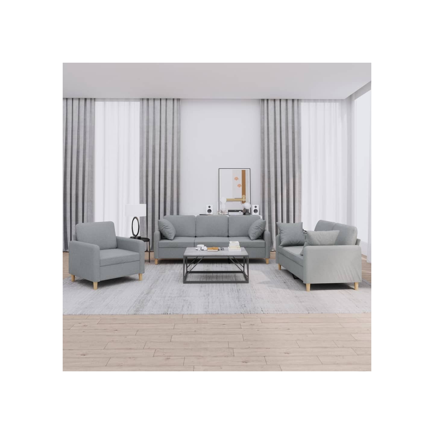 Ensemble de canapés 3 pcs coussins gris clair tissu