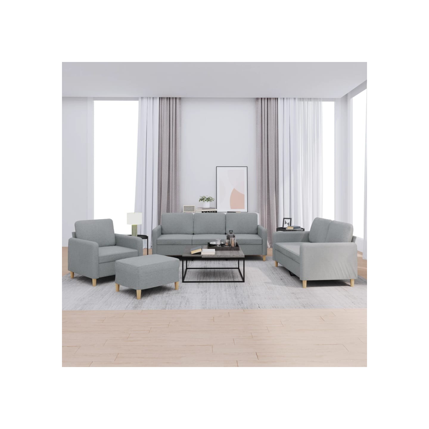 Ensemble de canapés 4 pcs avec coussins Gris clair Tissu