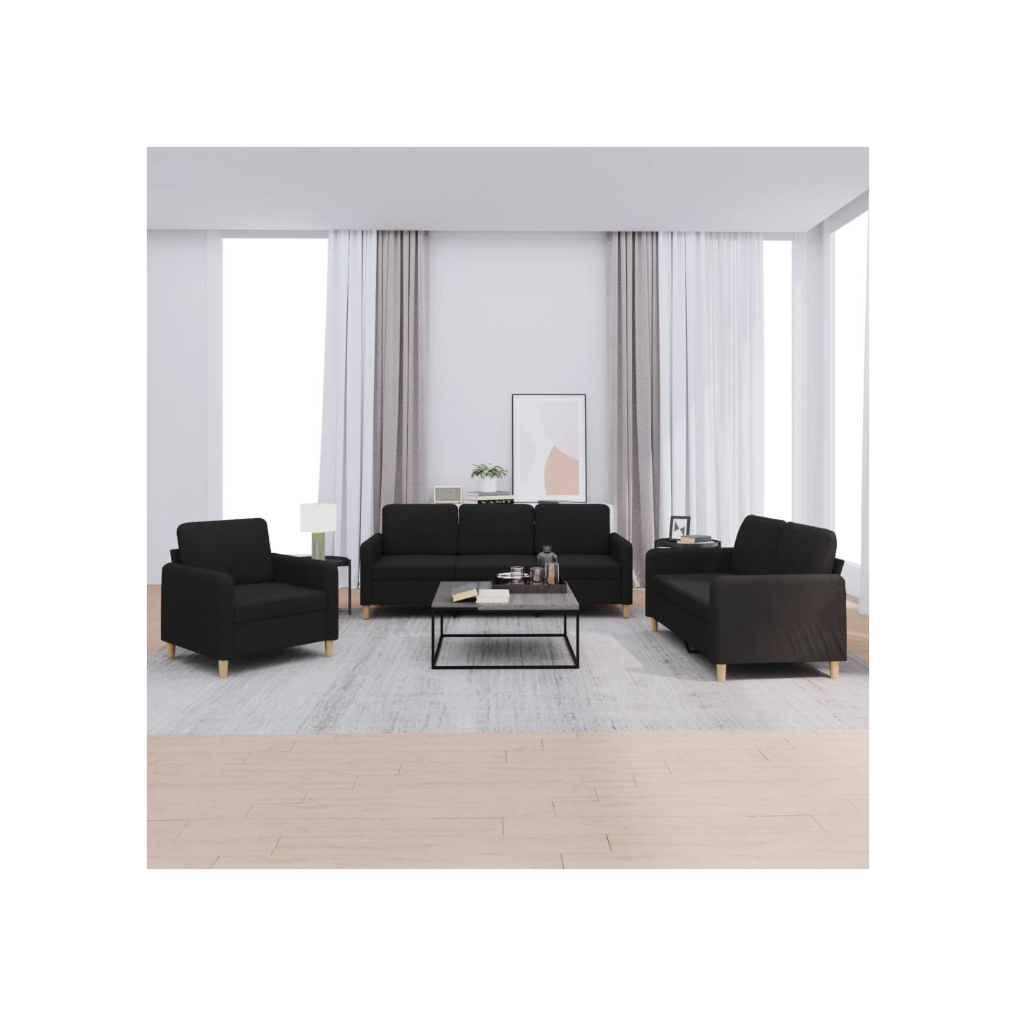 Ensemble de canapés 3 pcs avec coussins Noir Tissu