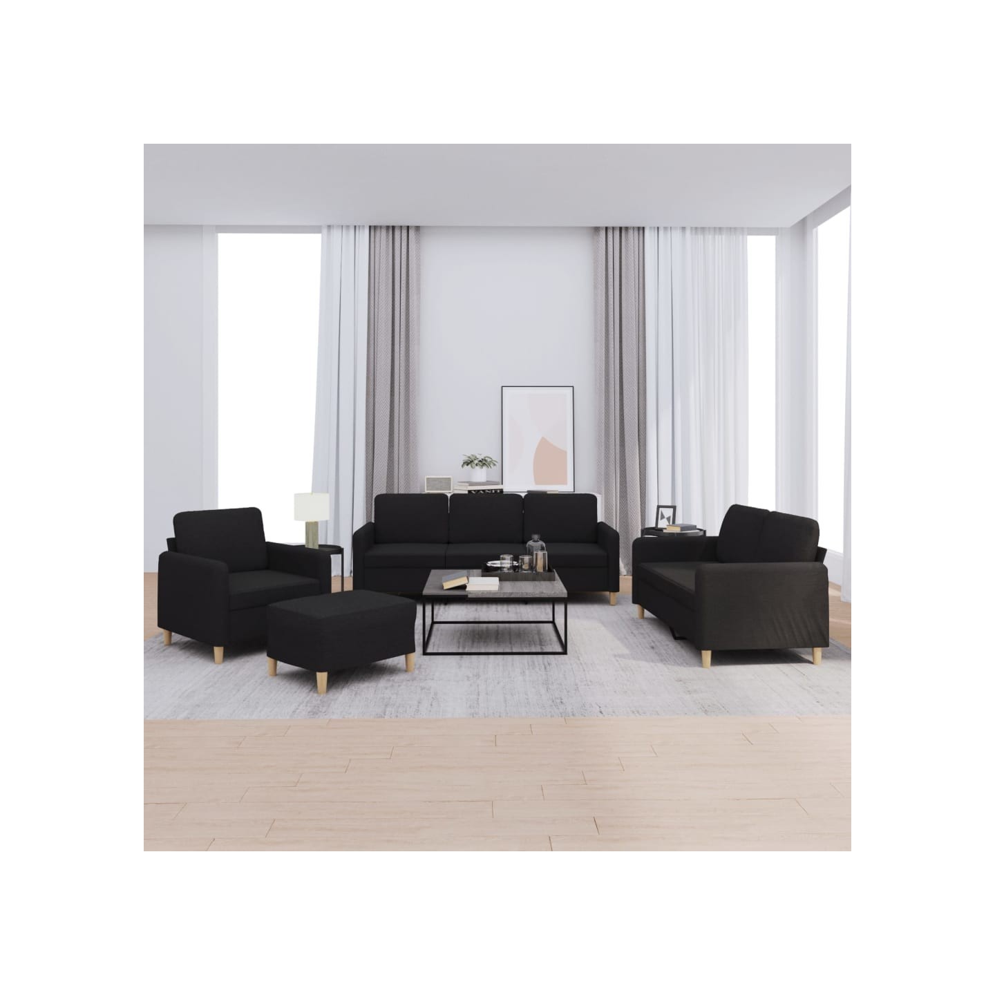 Ensemble de canapés 4 pcs avec coussins Noir Tissu
