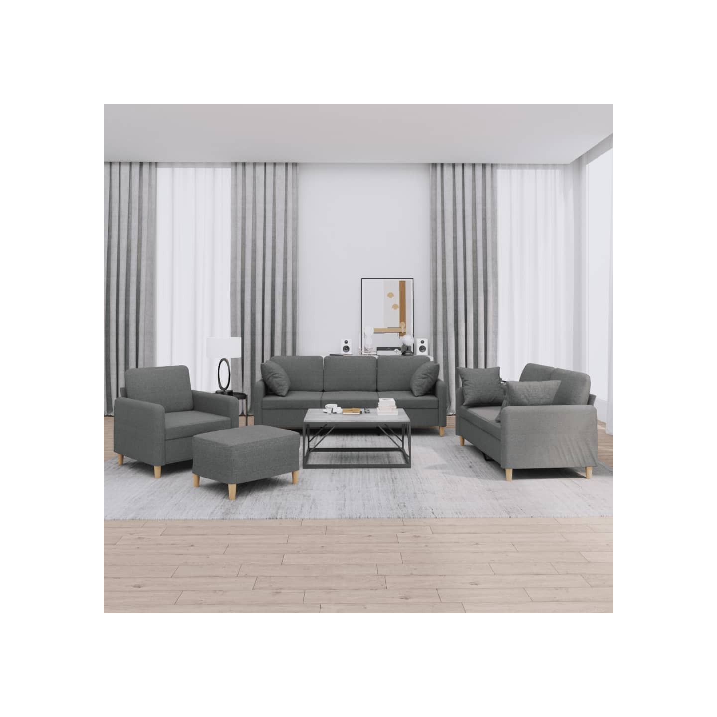 Ensemble de canapés 4 pcs coussins gris foncé tissu