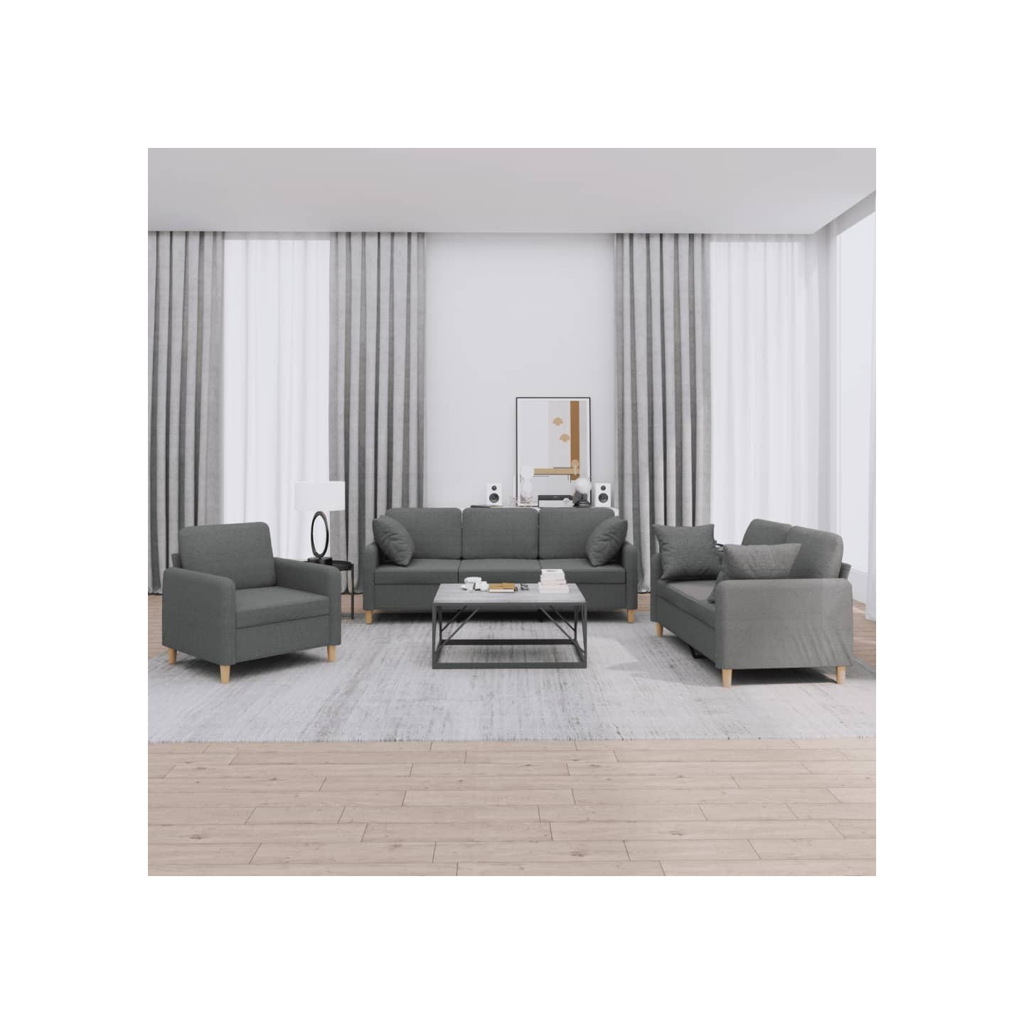 Ensemble de canapés 3 pcs coussins gris foncé tissu